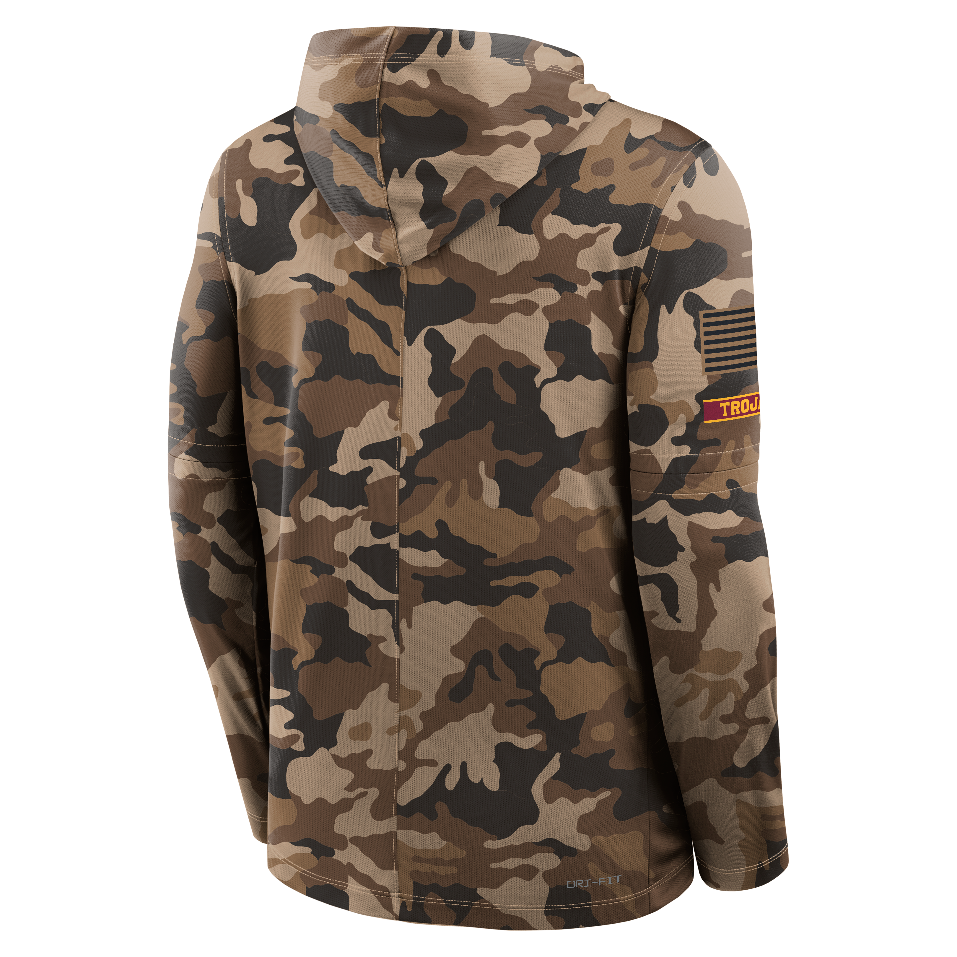 T-shirt à manches longues et capuche Nike Camo USC Trojans 2026 pour homme, en hommage aux militaires, technologie Dri-FIT.