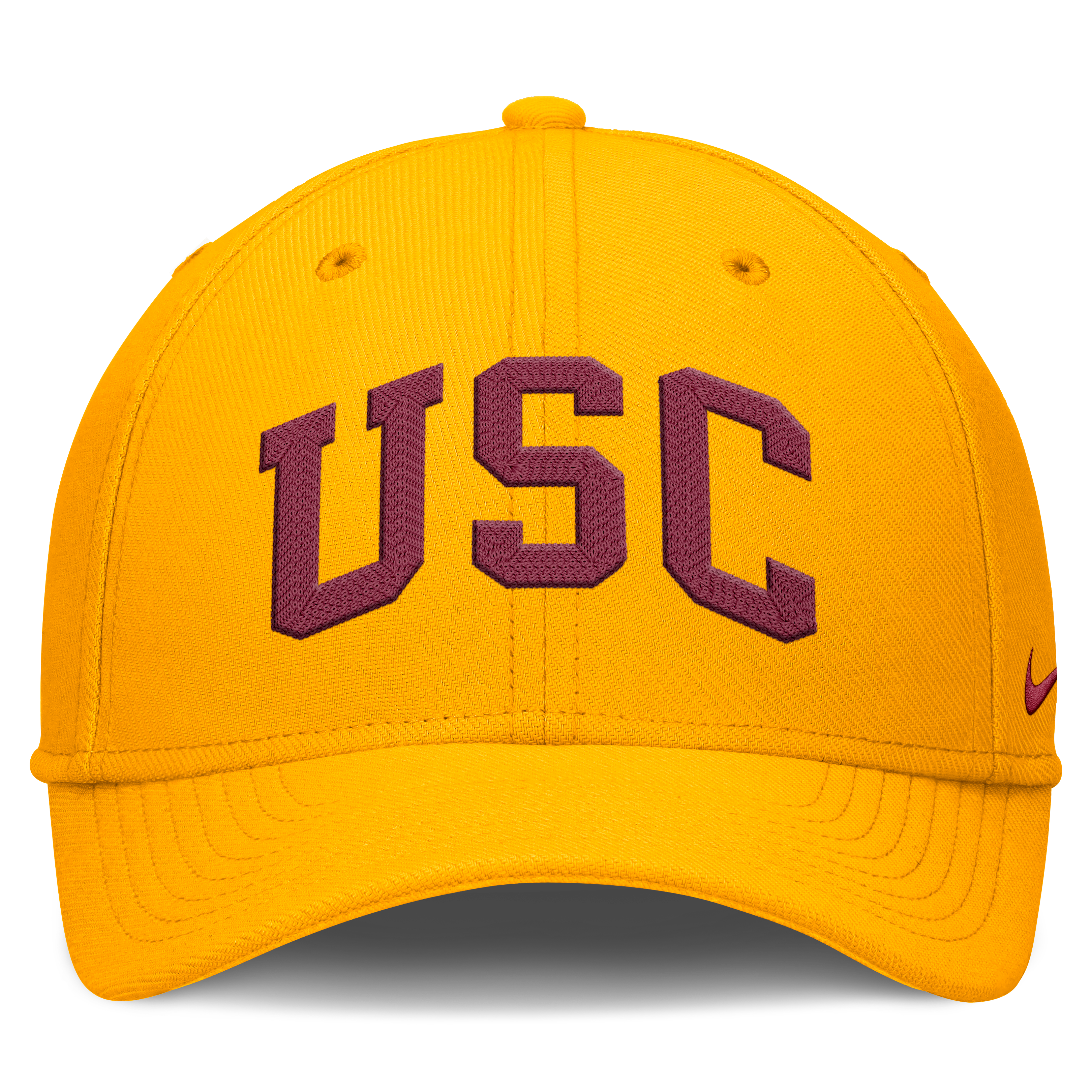 Casquette Nike USC Trojans dorée pour homme, logo Swoosh et technologie Dri-FIT.