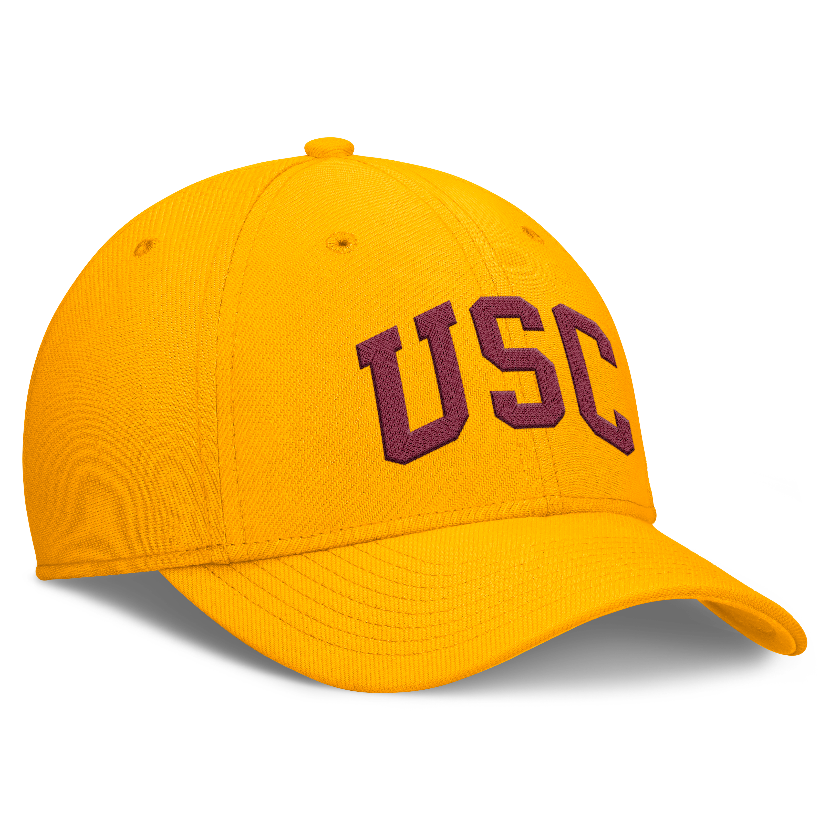 Casquette Nike USC Trojans dorée pour homme, logo Swoosh et technologie Dri-FIT.