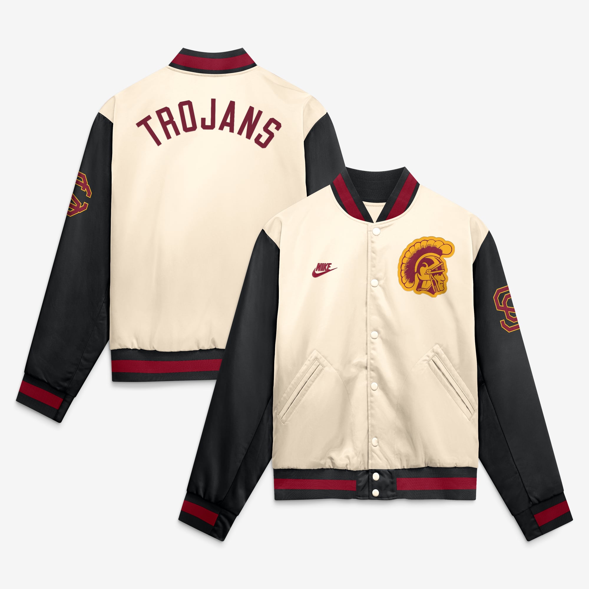Men's Nike  Natural/Black USC Trojans Legacy Full-Snap Bomber Jacket