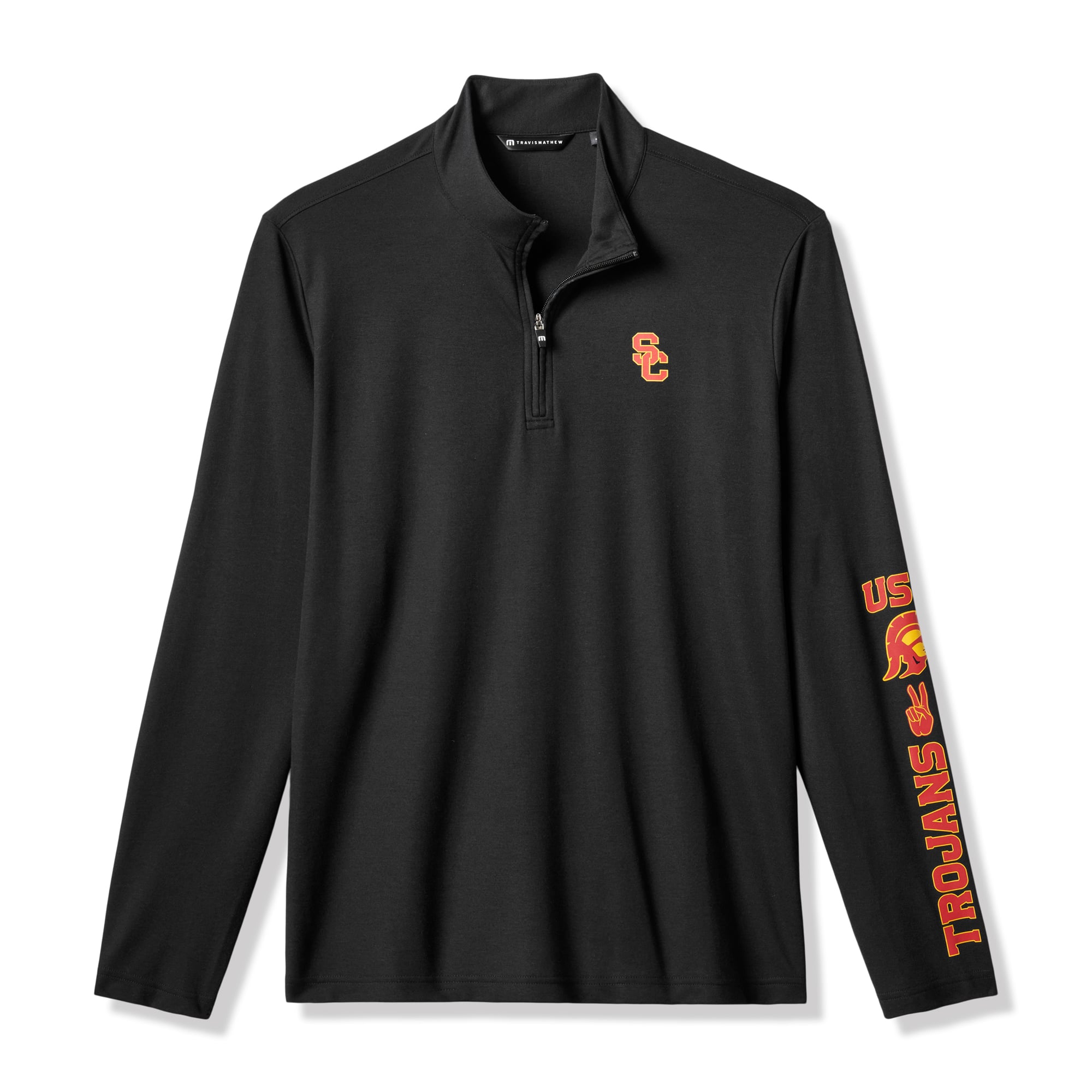 Pull à col zippé TravisMathew noir USC Trojans Storied Tradition pour homme
