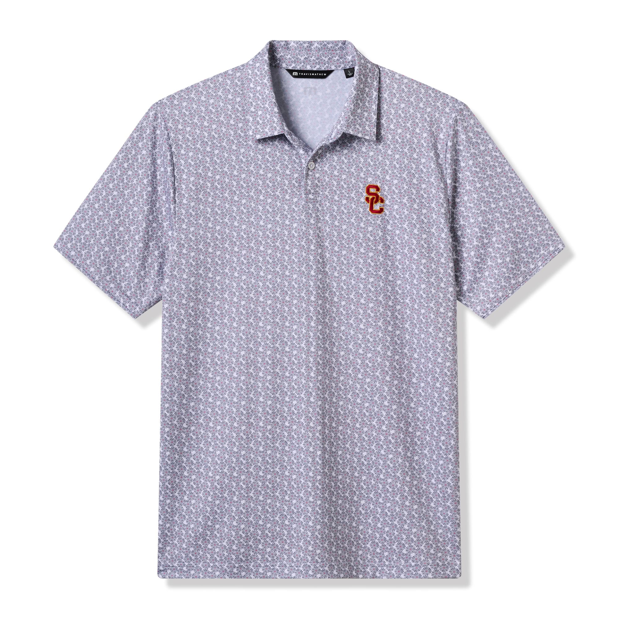 Polo homme TravisMathew blanc/gris USC Trojans College Bound en mélange de trois matières