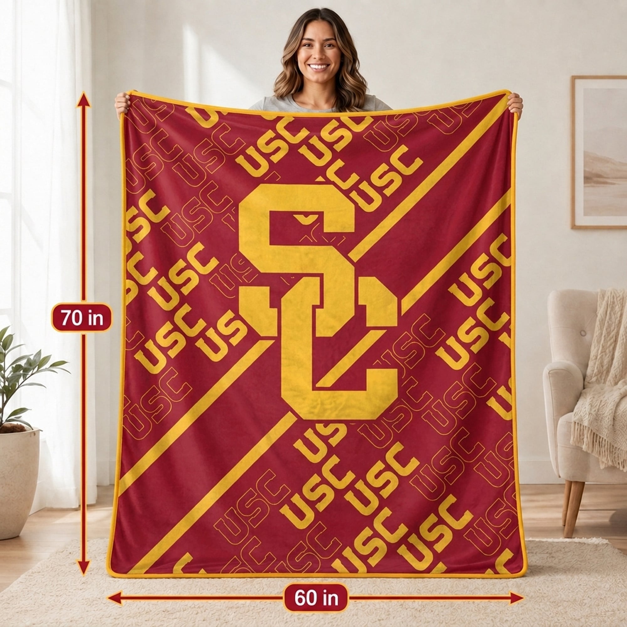 Pegasus USC Trojans 60" x 70" Diagonal Lined Wordmark Ultra Soft Blanket