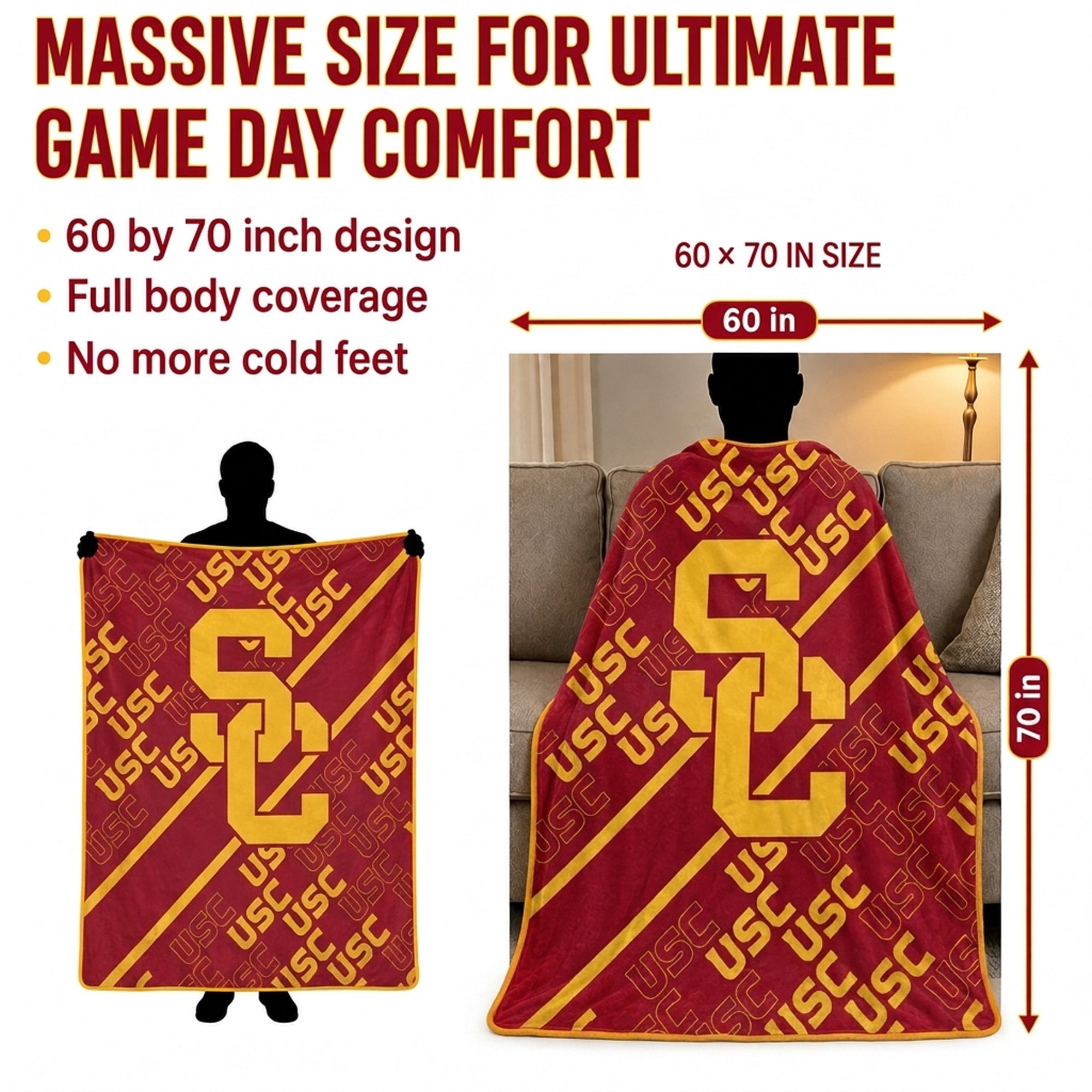 Pegasus USC Trojans 60" x 70" Diagonal Lined Wordmark Ultra Soft Blanket