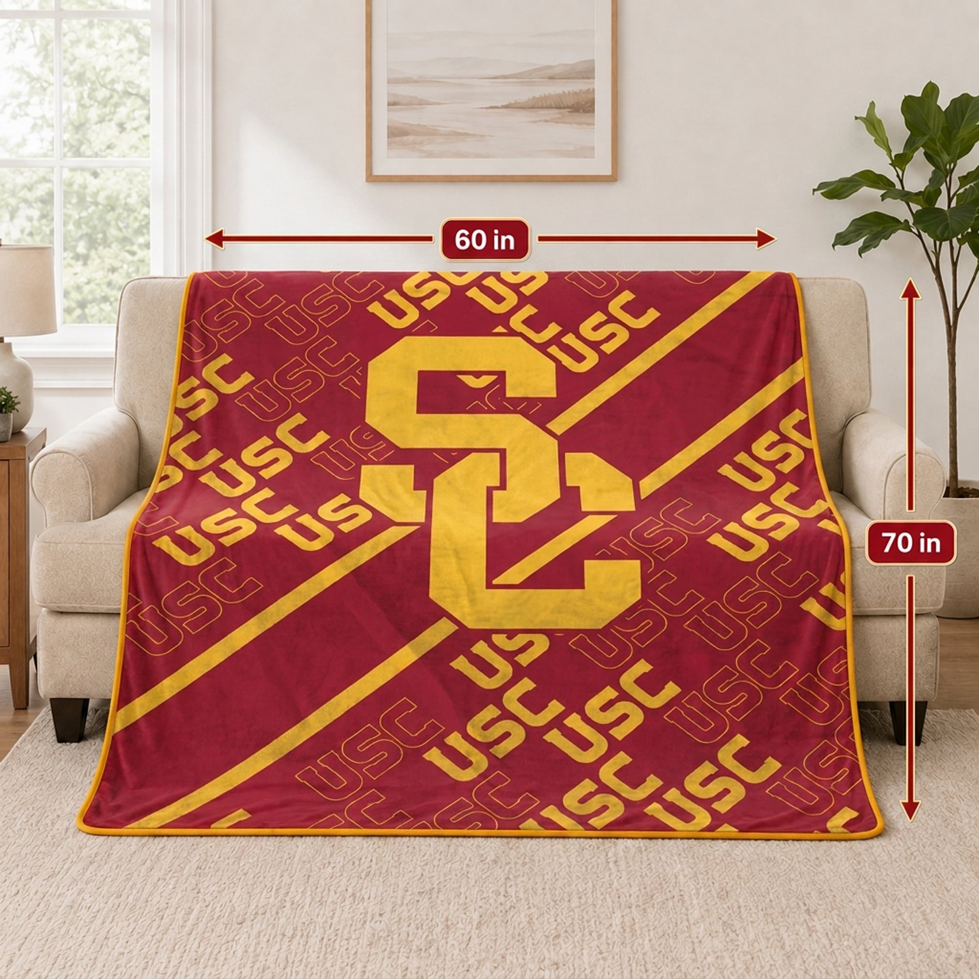 Pegasus USC Trojans 60" x 70" Diagonal Lined Wordmark Ultra Soft Blanket