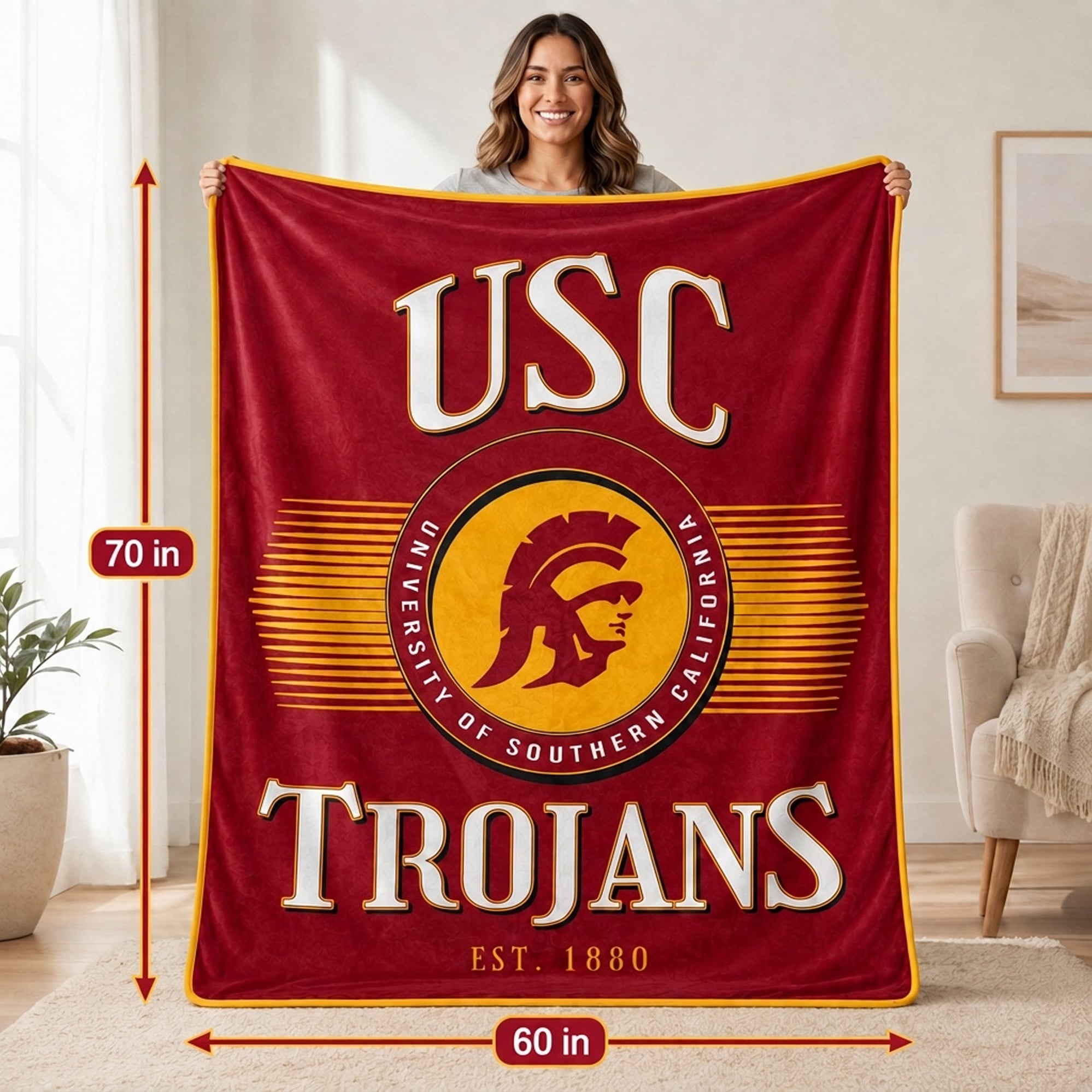 Pegasus USC Trojans Spotlight Arch 60" x 70" Ultra Soft Throw Blanket
