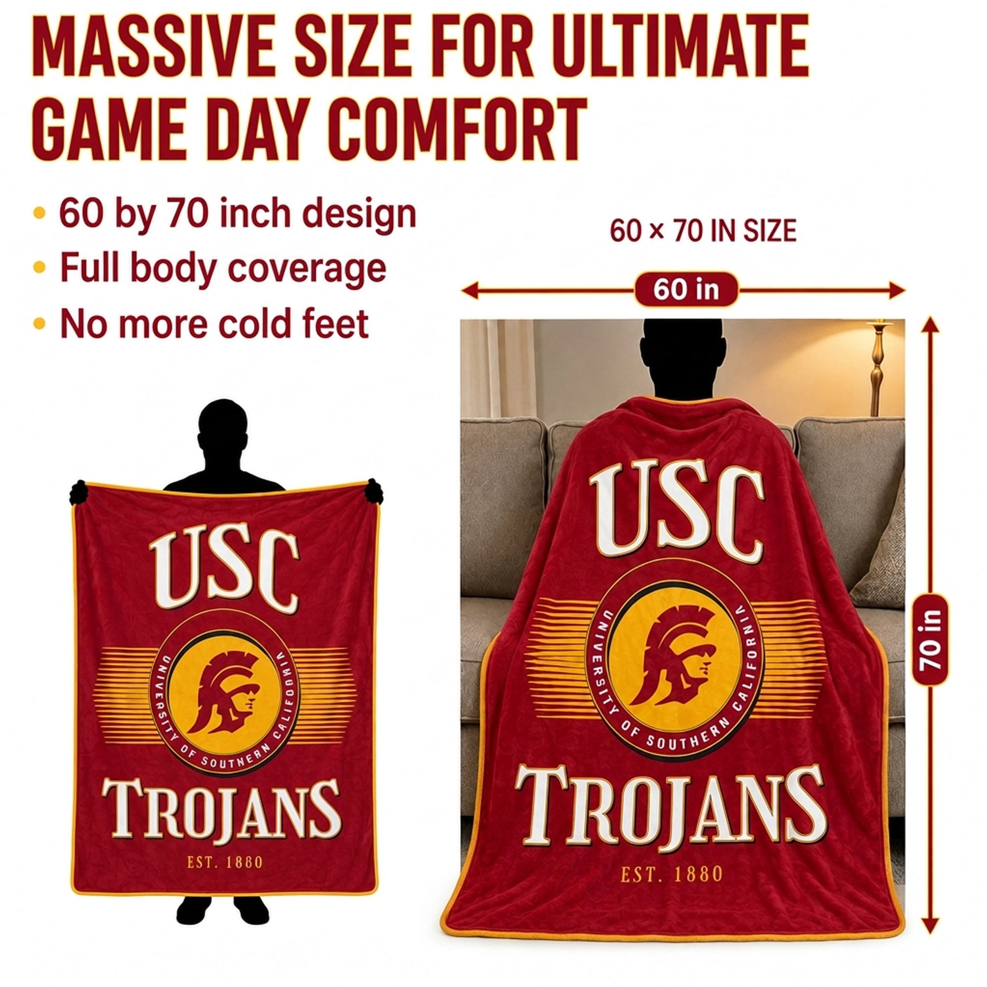 Pegasus USC Trojans Spotlight Arch 60" x 70" Ultra Soft Throw Blanket