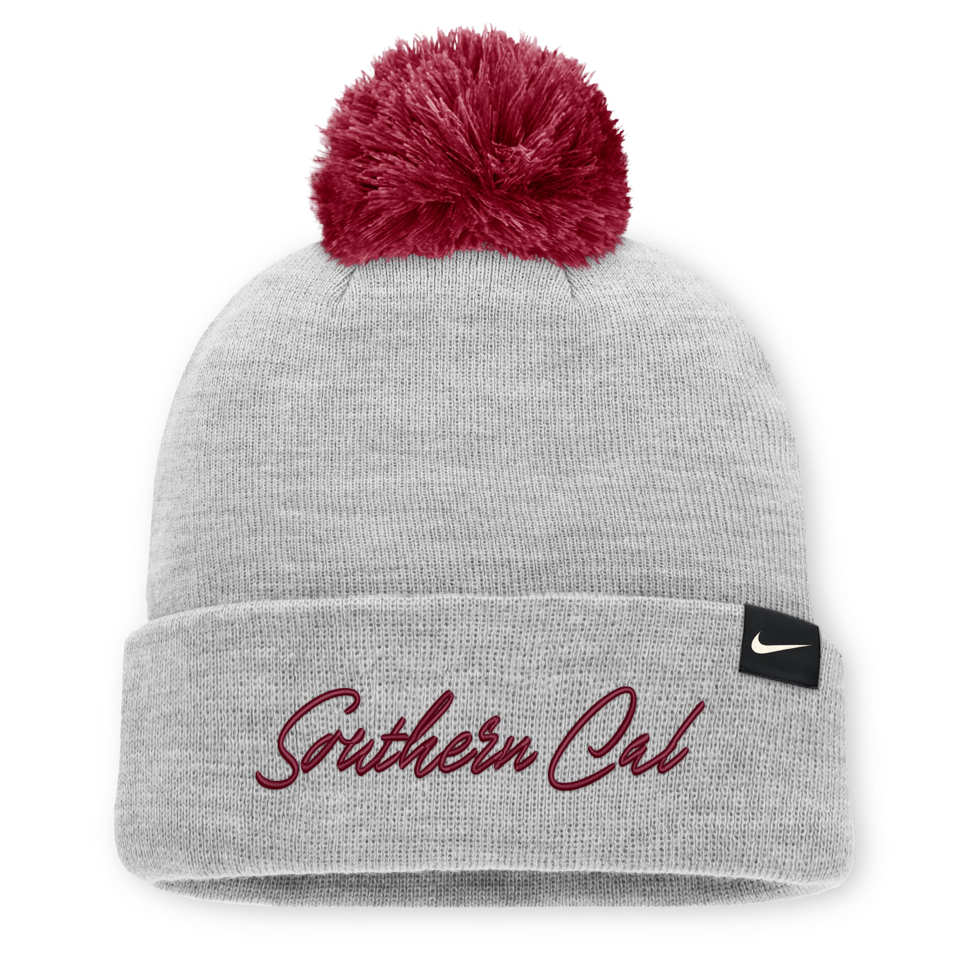 Bonnet unisexe Nike gris chiné USC Trojans Primetime Script à revers et pompon