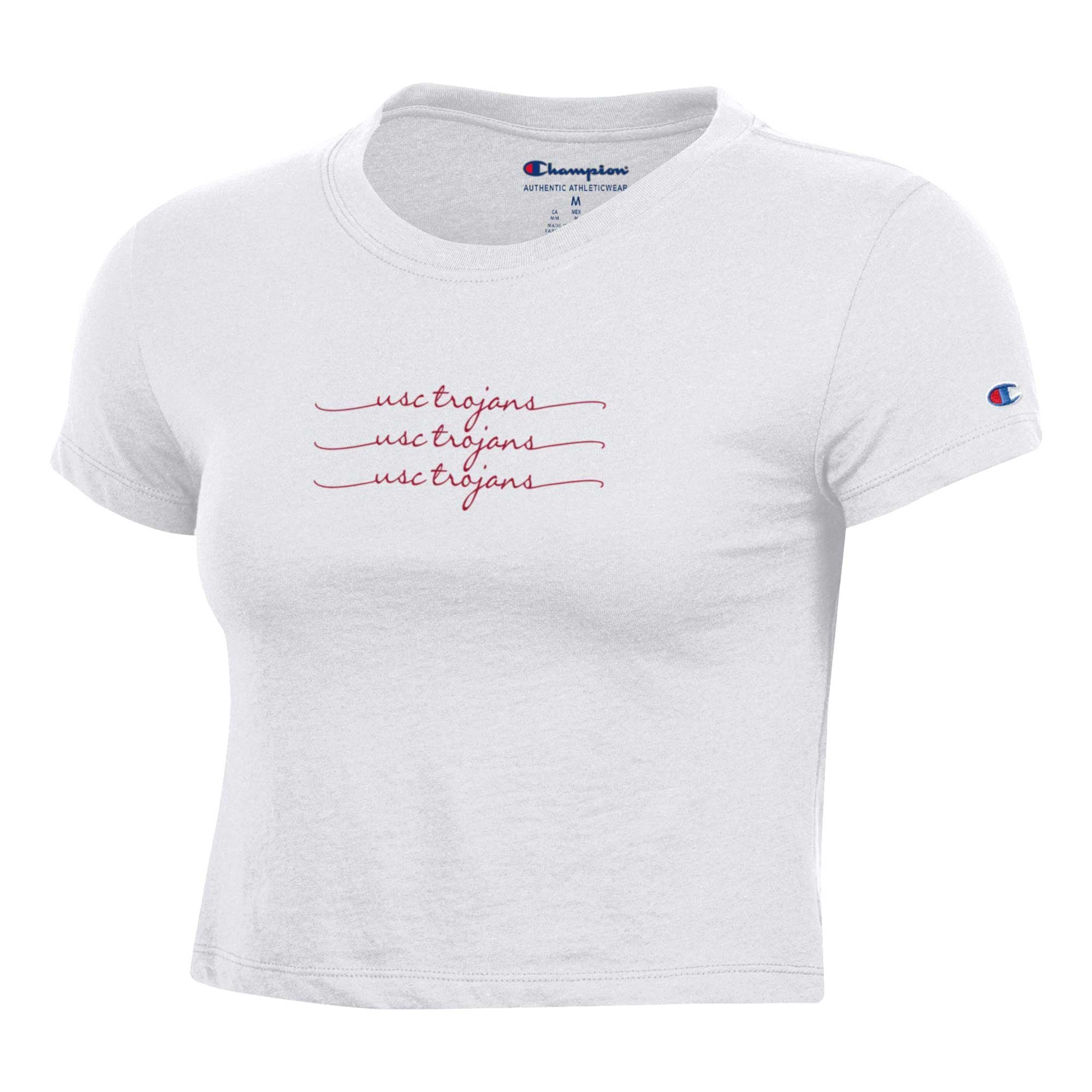 Women's Champion White USC Trojans Core Script Baby Cropped T-Shirt