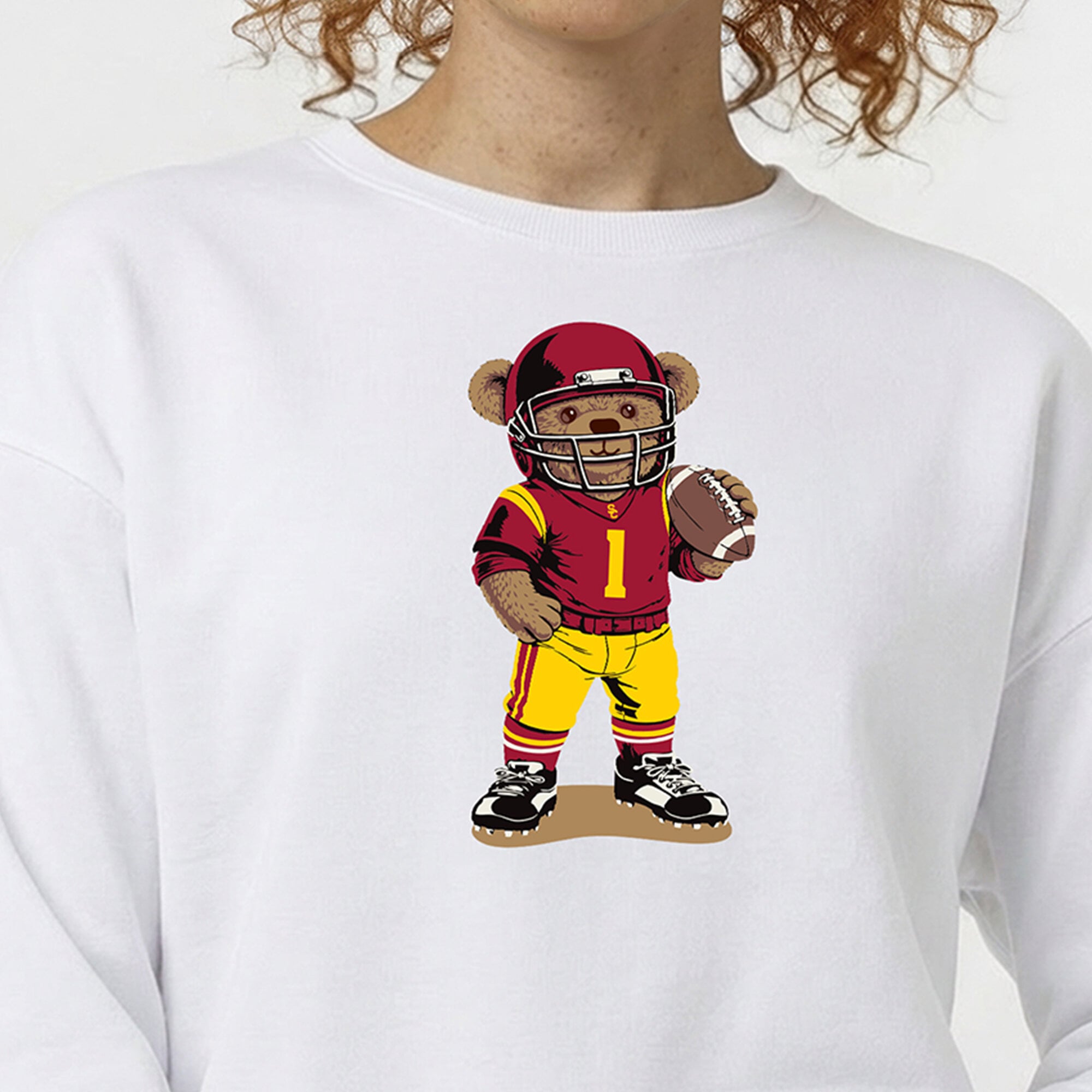 Women's Champion White USC Trojans Teddy Bear Sweatshirt