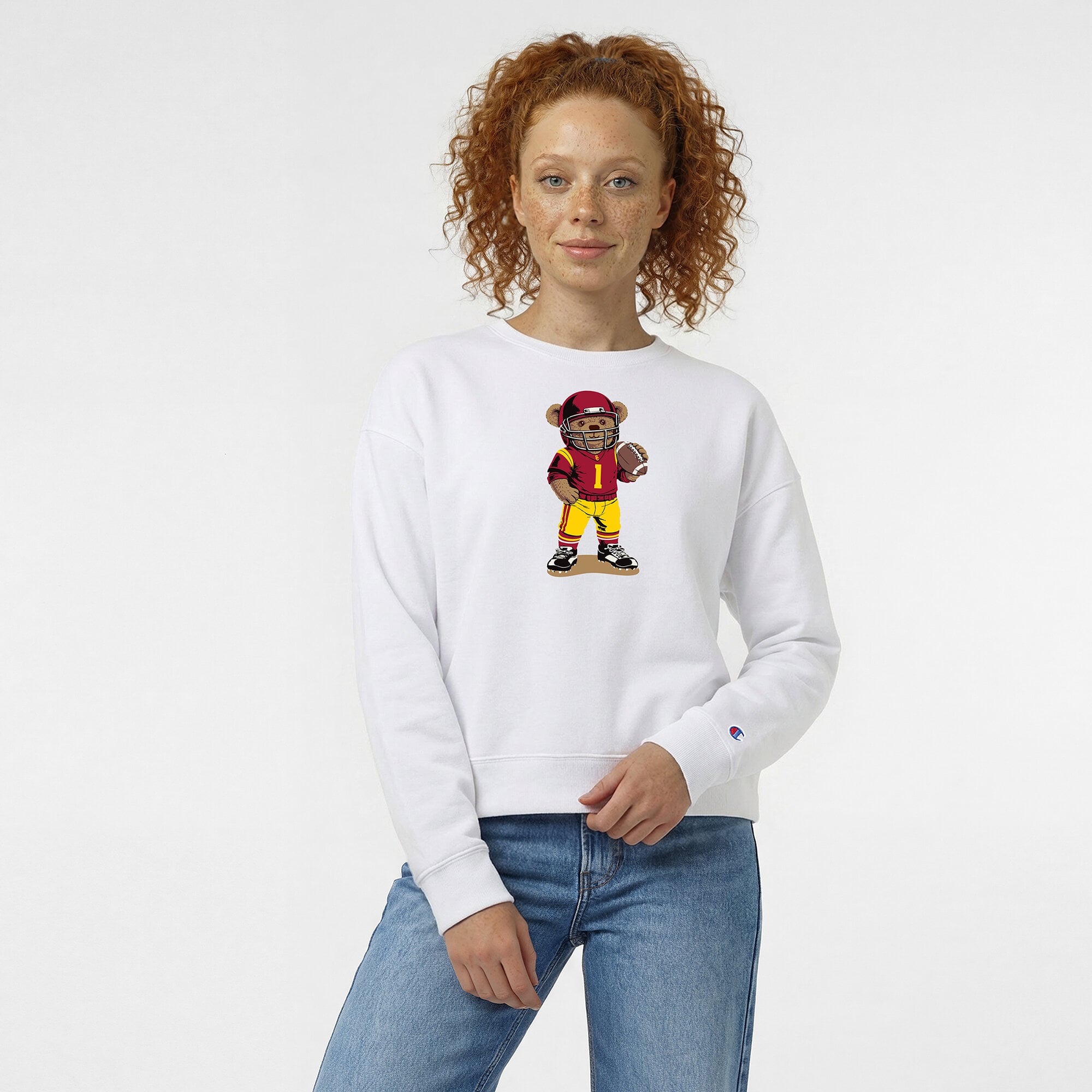 Sweat-shirt blanc Champion USC Trojans pour femmes avec ours en peluche
