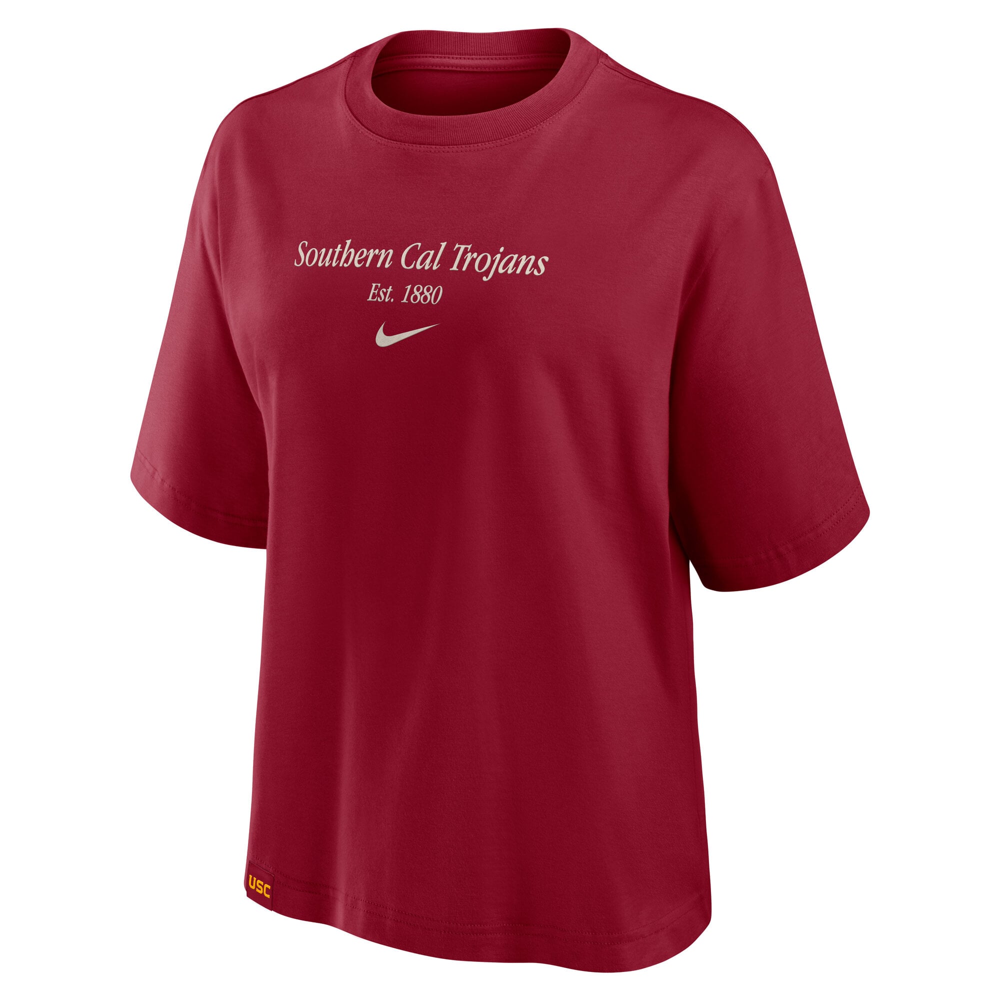 T-shirt Nike Cardinal USC Trojans pour femme, coupe carrée.