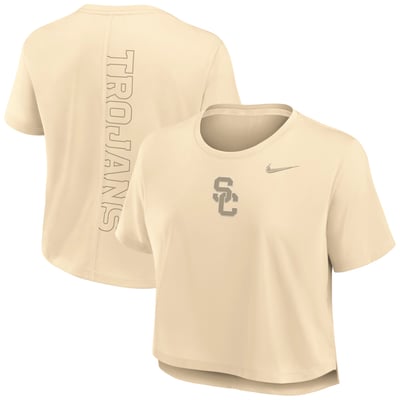 USC Trojans Nike Women's Dri-FIT Cropped T-Shirt - Tan