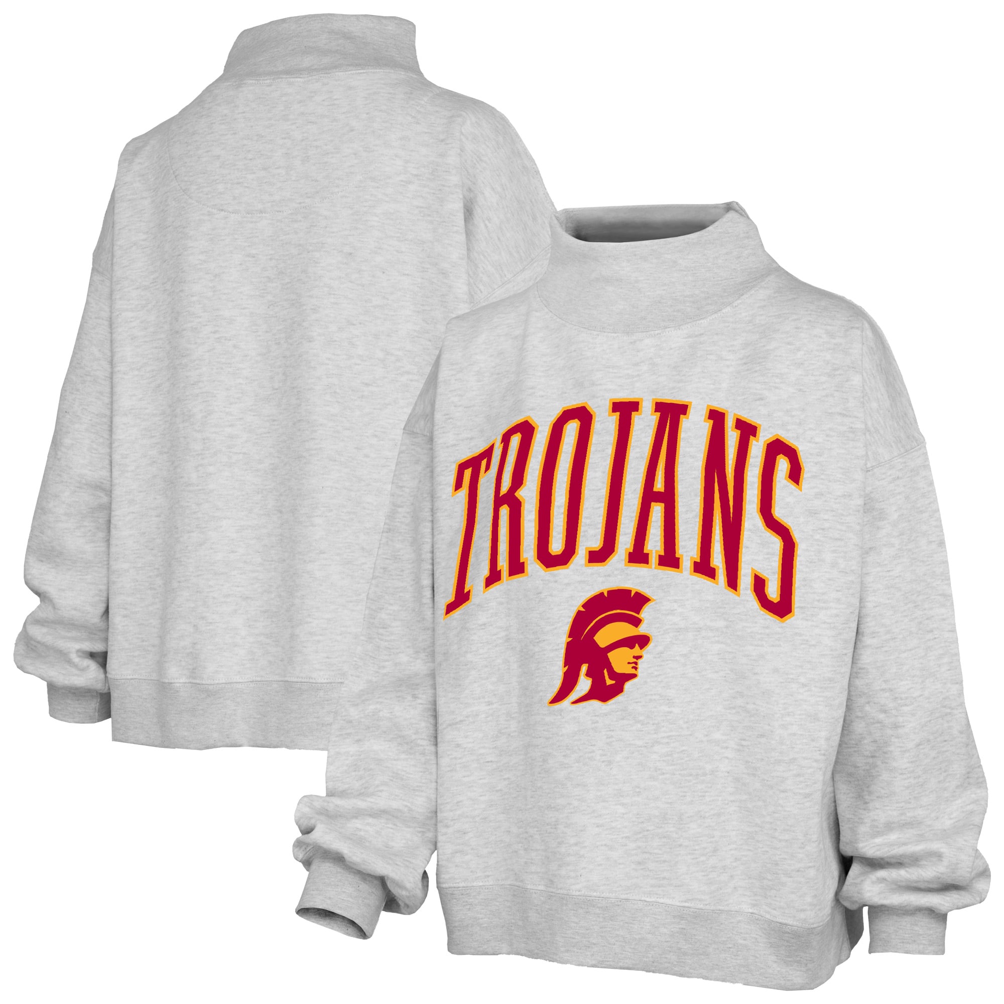 Sweat-shirt à col montant oversize en polaire avec slogan, couleur gris chiné, pour femme, USC Trojans.