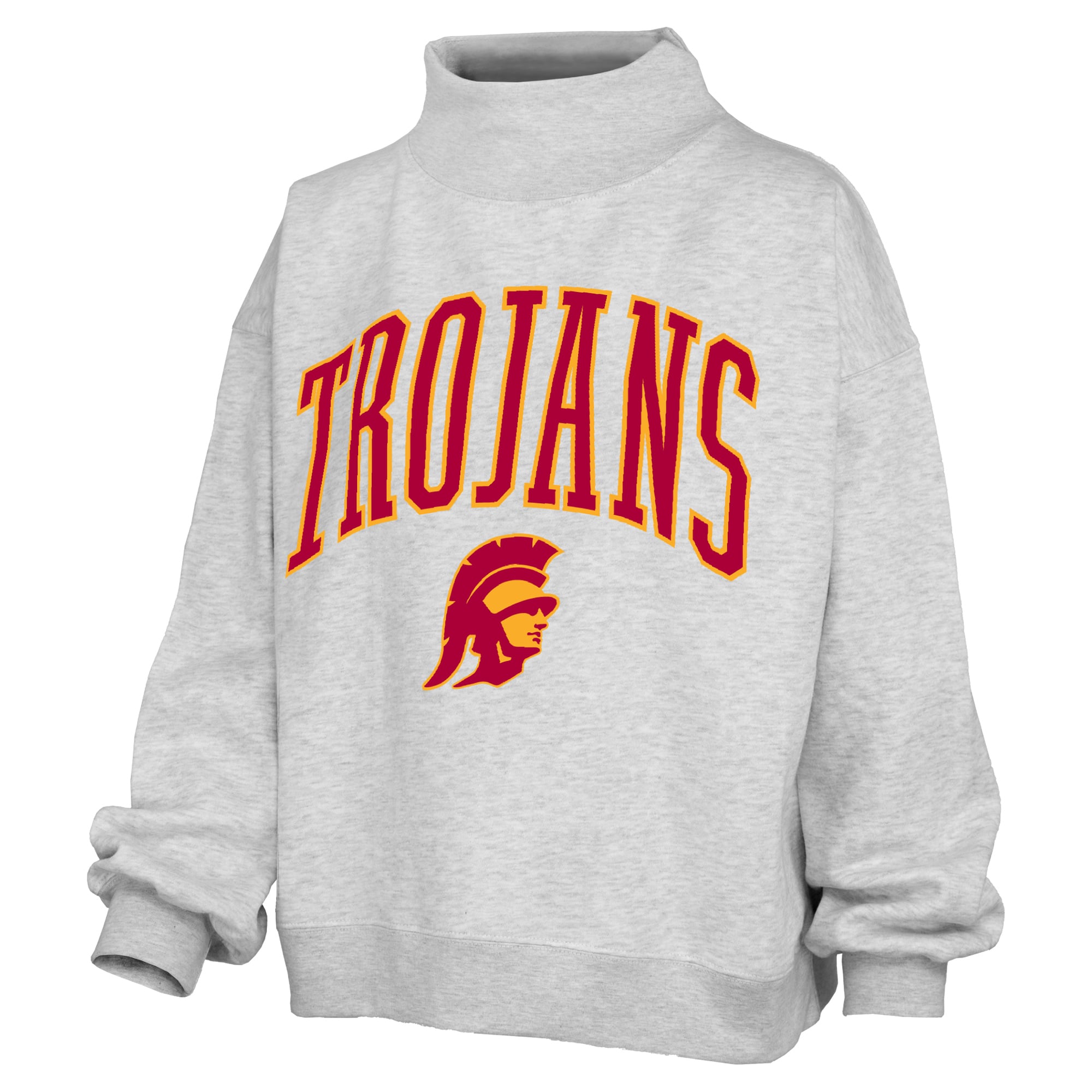 Sweat-shirt à col montant oversize en polaire avec slogan, couleur gris chiné, pour femme, USC Trojans.