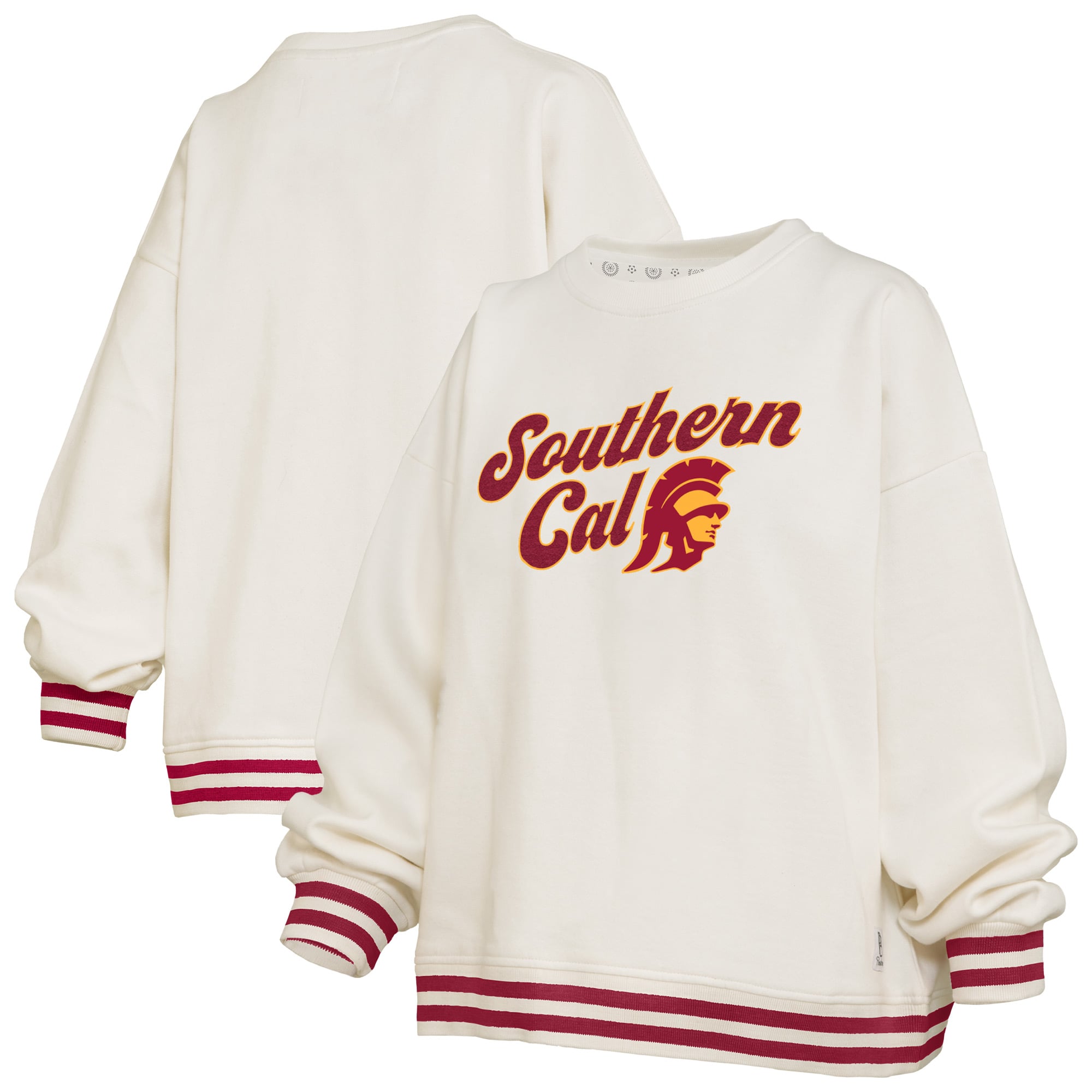 Sweat-shirt côtelé en chenille crème USC Trojans Bonanza pour femme, Pressbox