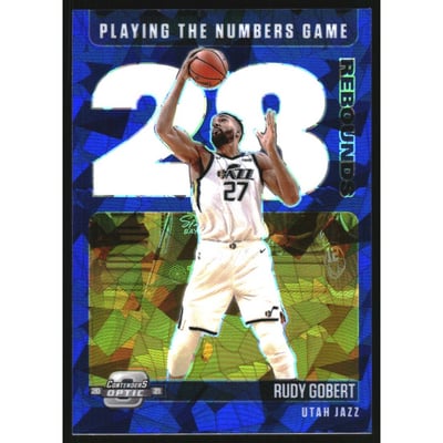 2020-21 Panini Contenders Optic Playing the Numbers Game Blue Cracked Ice #22 Rudy Gobert