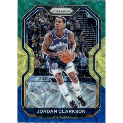2020-21 Panini Prizm Prizms Choice Blue Yellow and Green #135 Jordan Clarkson