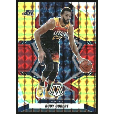 2021-22 Panini Mosaic Mosaic Choice Fusion Red and Yellow #144 Rudy Gobert
