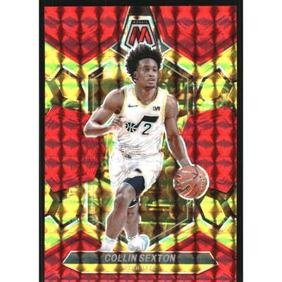2023-24 Panini Mosaic Mosaic Choice Fusion Red and Yellow #62 Collin Sexton