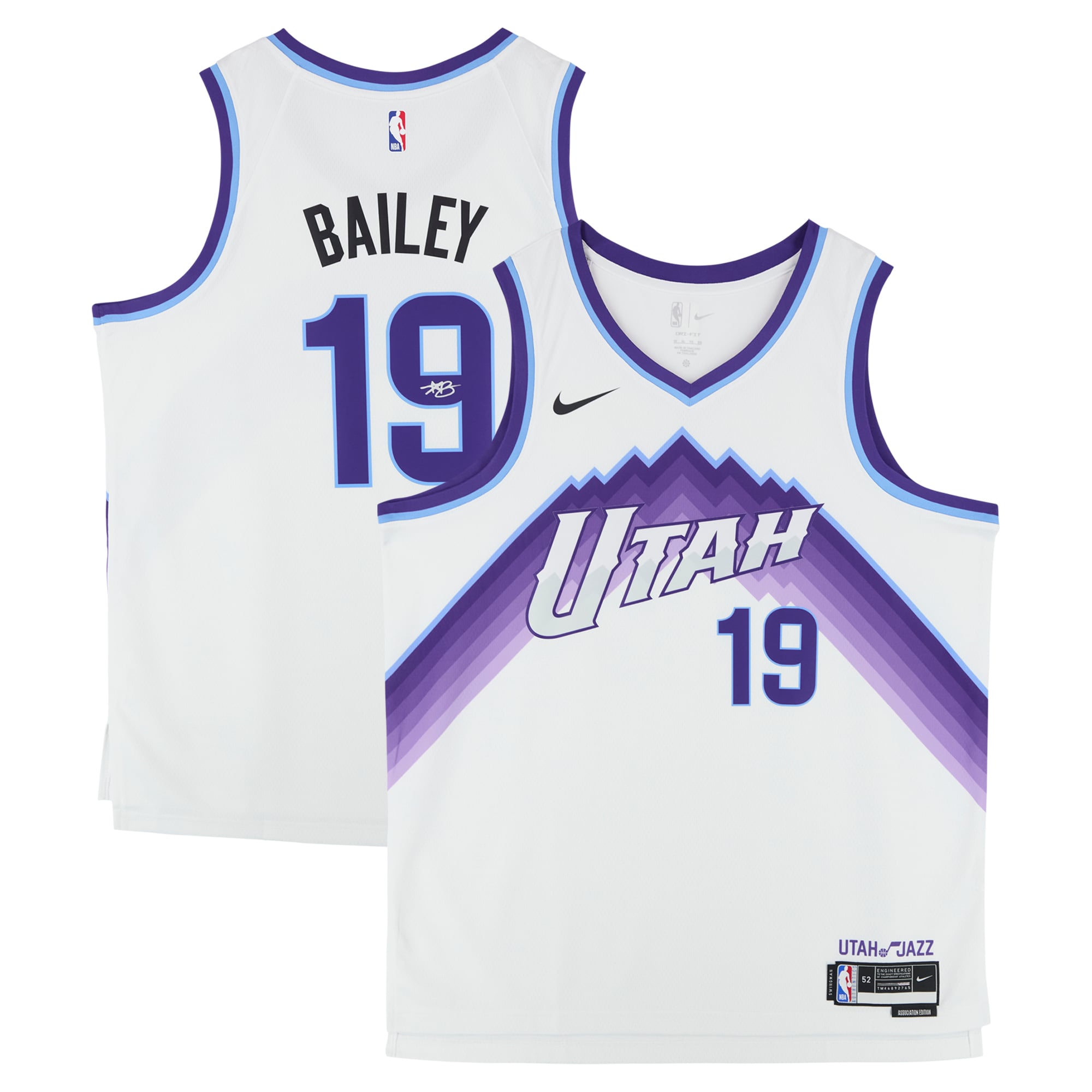 Maillot Swingman Nike Association Edition blanc autographié par Ace Bailey du Utah Jazz