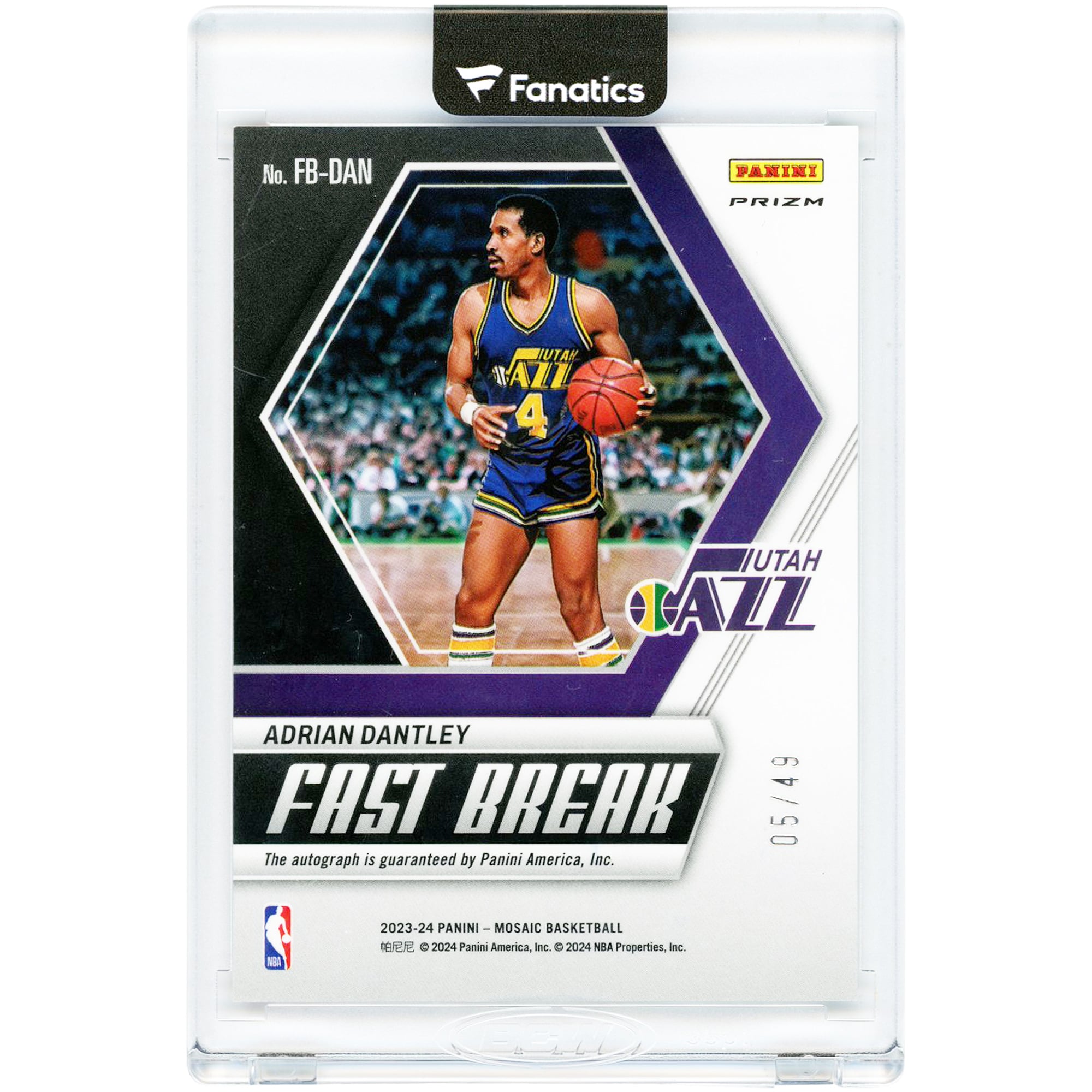 Carte autographiée d'Adrian Dantley (Utah Jazz) 2023-24 Panini Mosaic Fast Break Red #FB-DAN #05/49