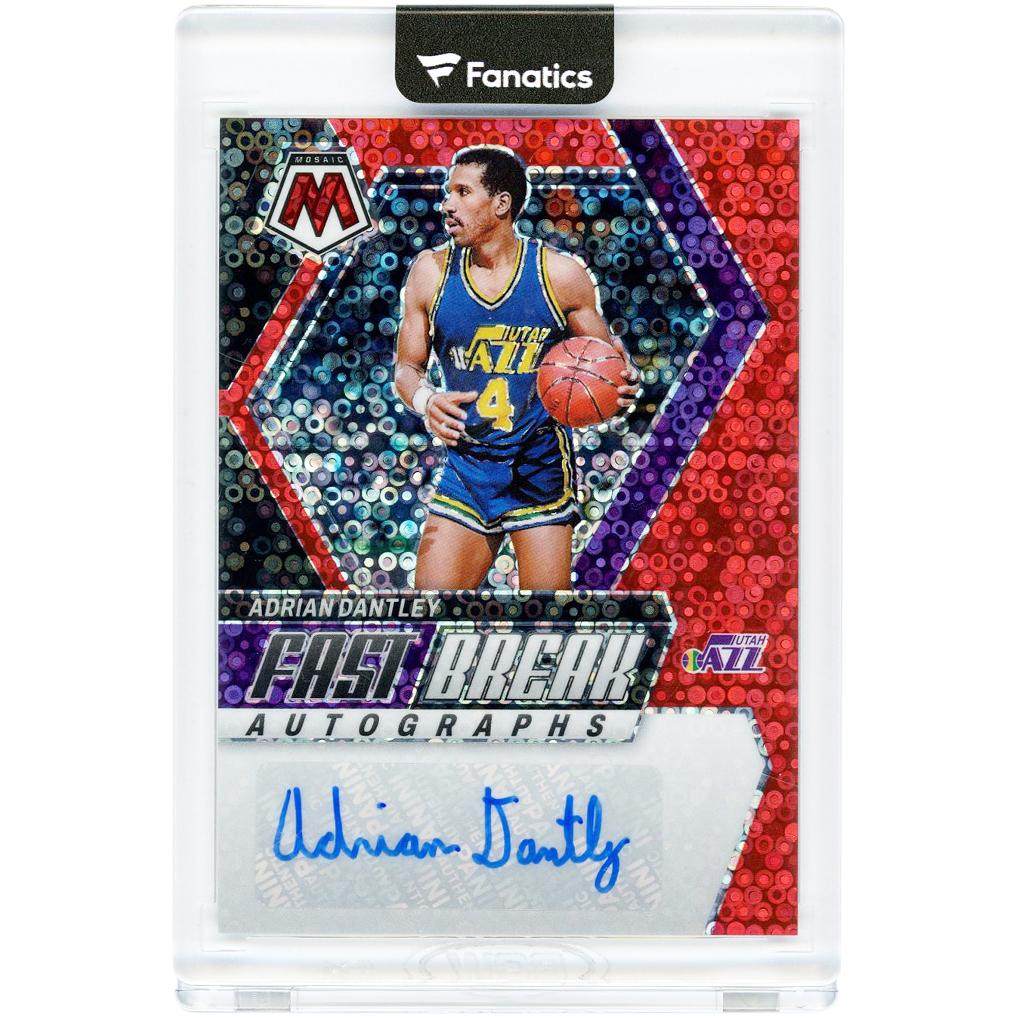 Carte autographiée d'Adrian Dantley (Utah Jazz) 2023-24 Panini Mosaic Fast Break Red #FB-DAN #05/49