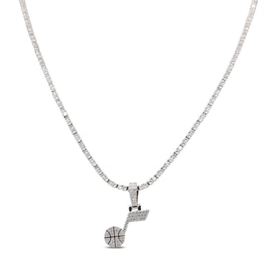 Utah Jazz GLD 14K White Gold Logo Pendant & 20" Tennis Chain