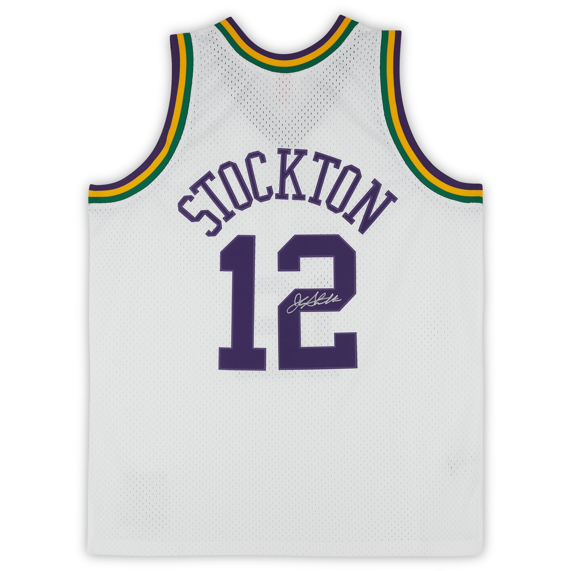 Maillot Swingman blanc autographié par John Stockton du Utah Jazz 1991-92 de Mitchell & Ness