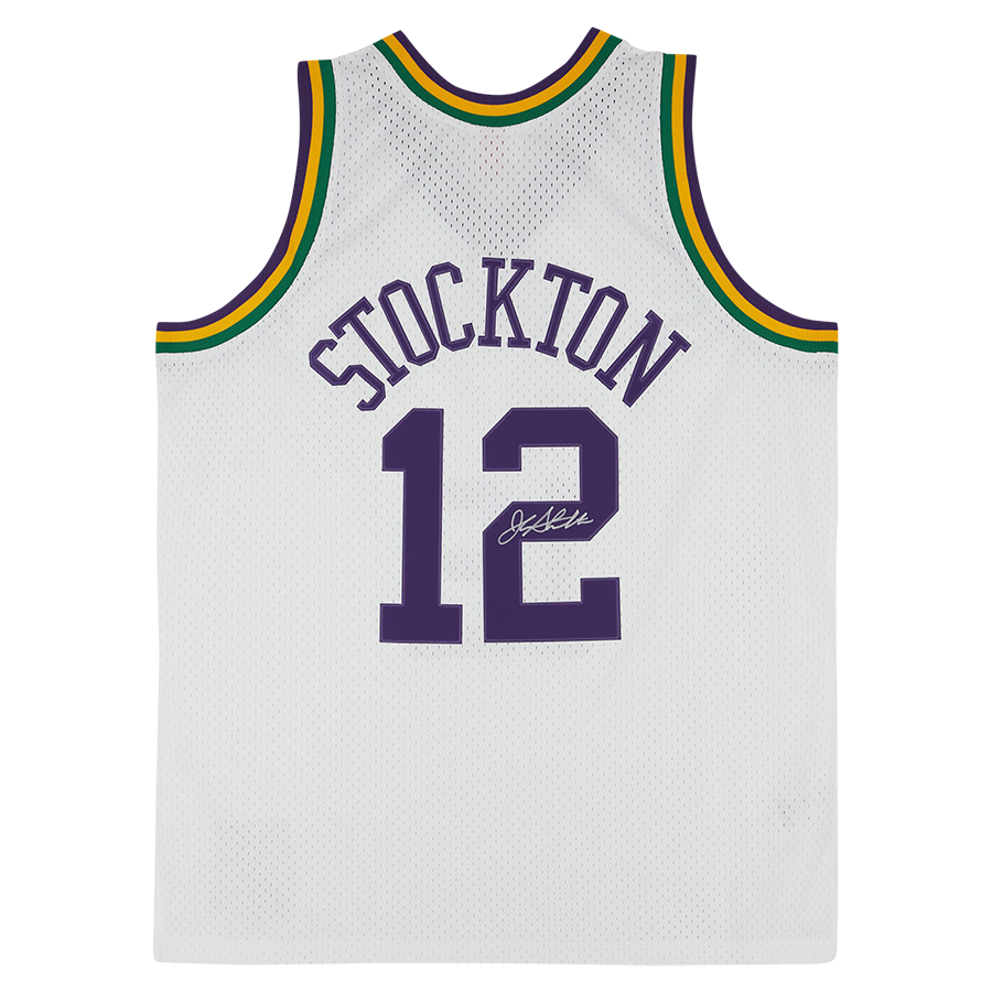 Maillot Swingman blanc autographié par John Stockton du Utah Jazz 1991-92 de Mitchell & Ness