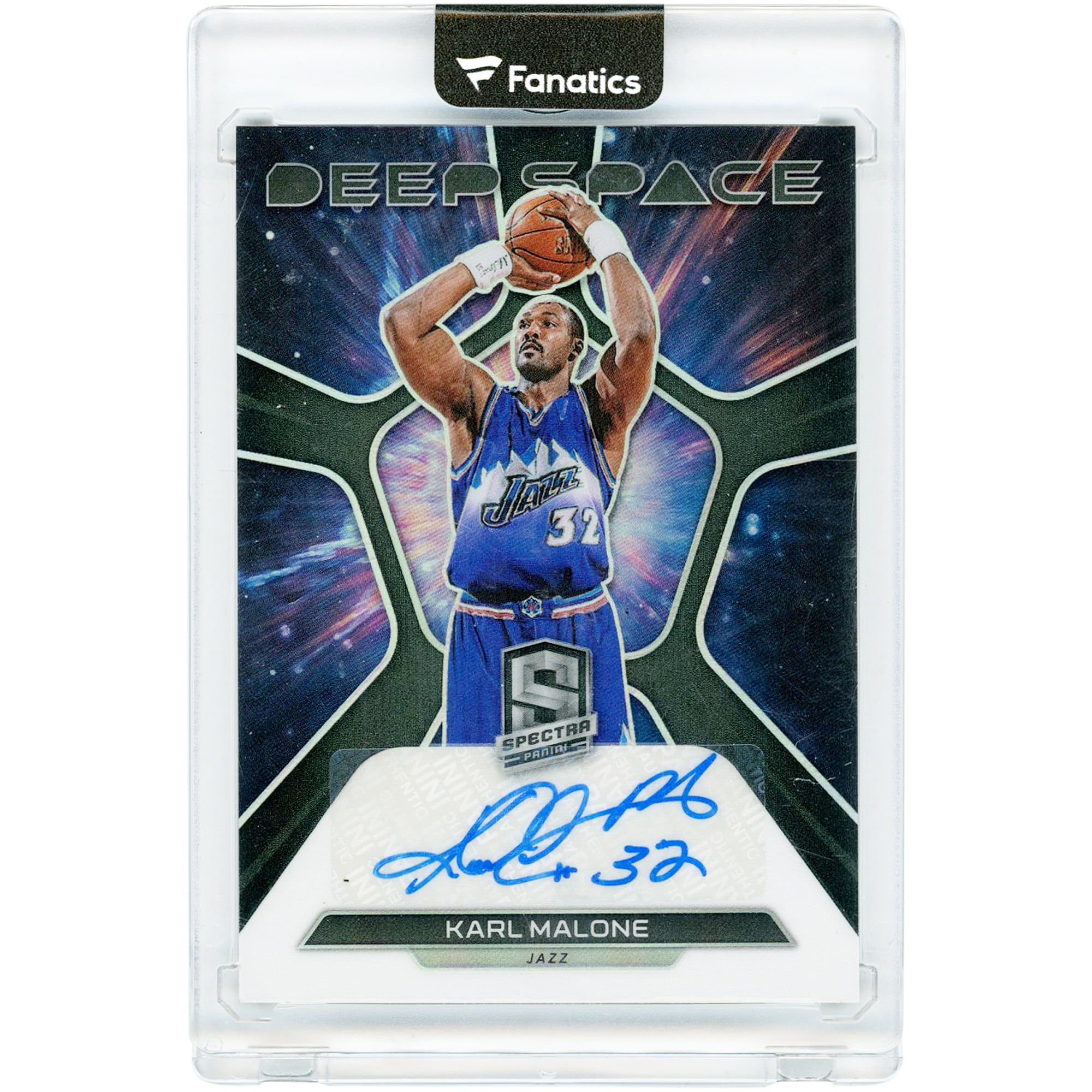 Carte autographiée de Karl Malone (Utah Jazz) 2022-23 Panini Spectra Deep Space #DS-KMU #15/40