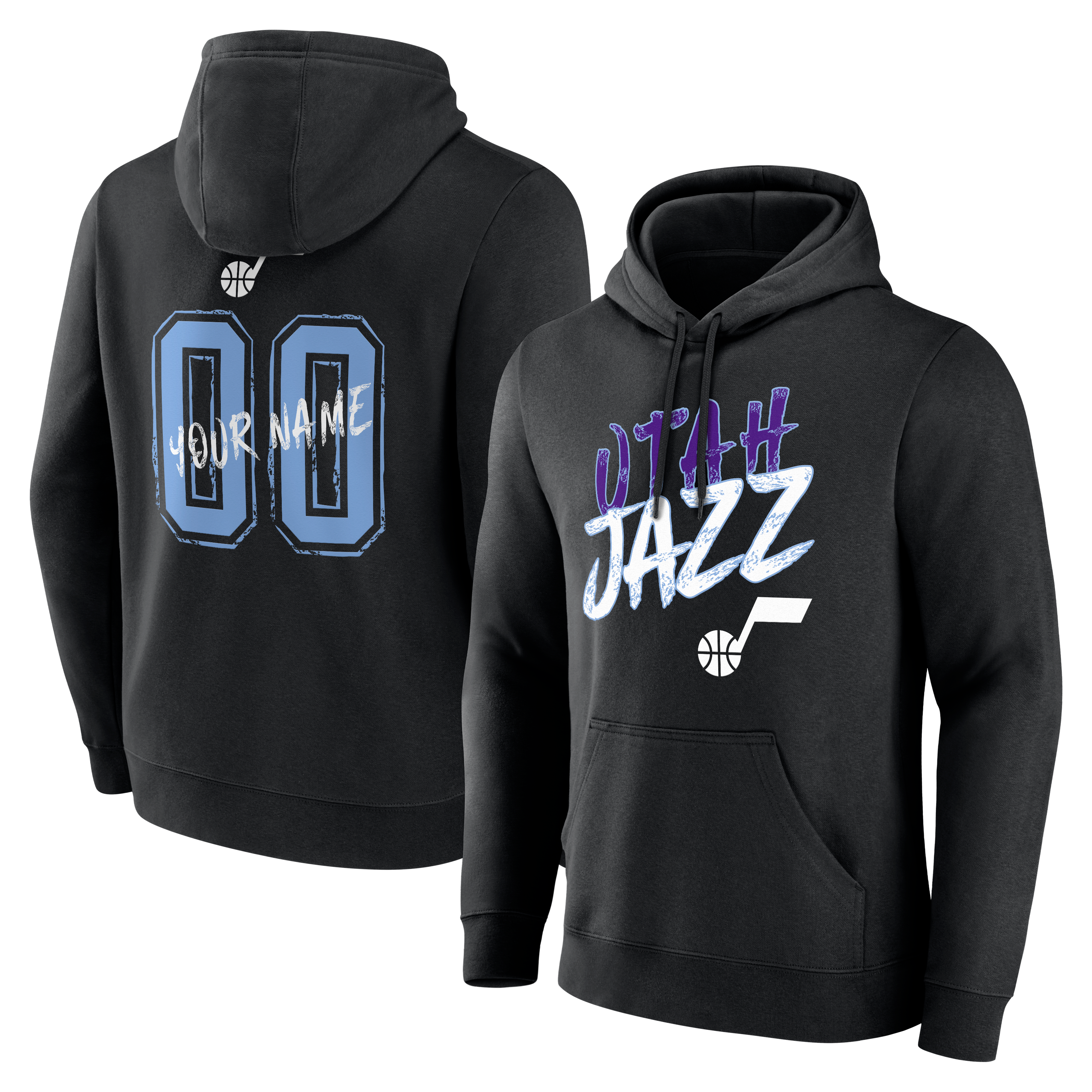 Sweat à capuche noir pour homme Utah Jazz Hustle personnalisé avec nom et numéro
