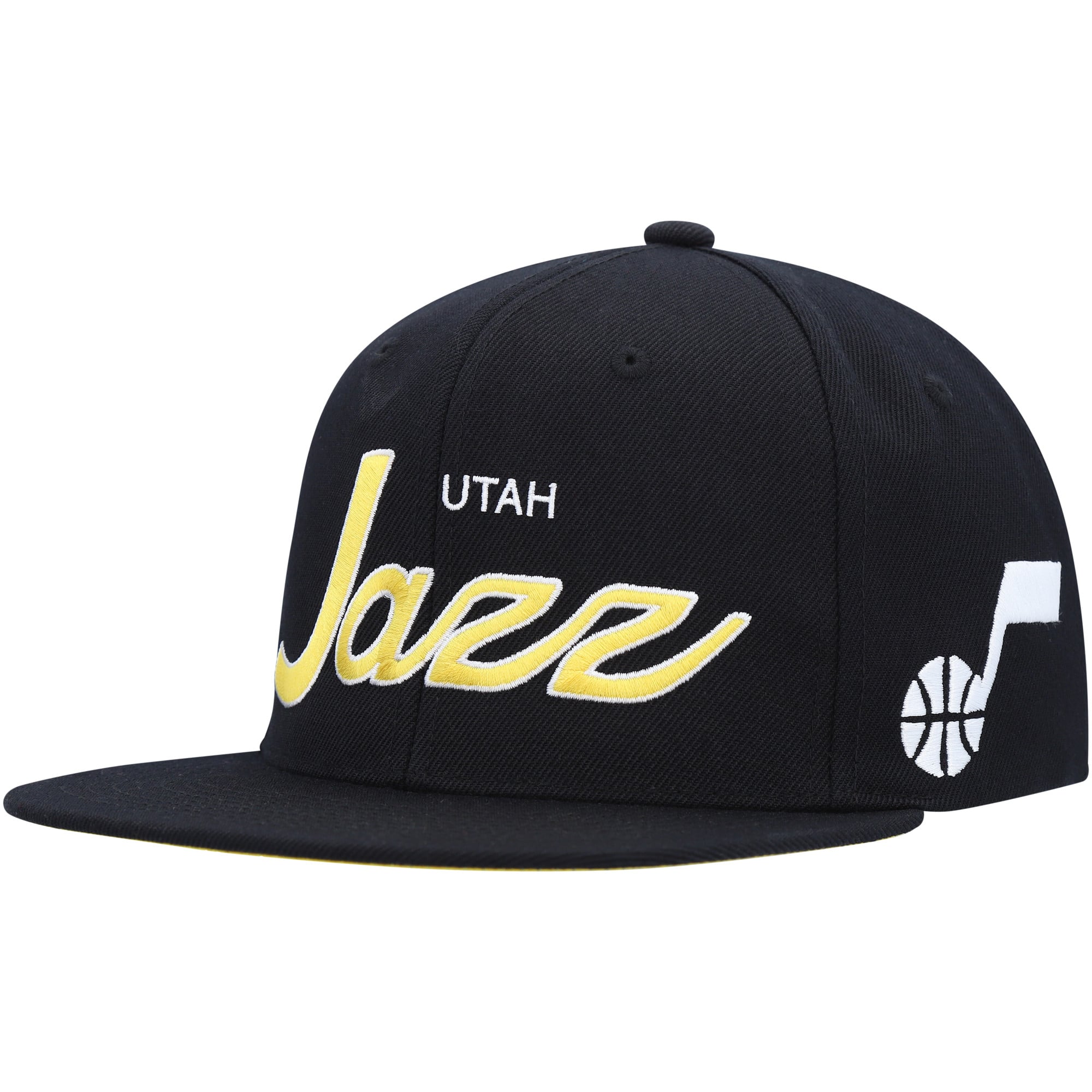 Men's Utah Jazz Mitchell & Ness Black Hardwood Classics Script 2.0 Snapback Hat