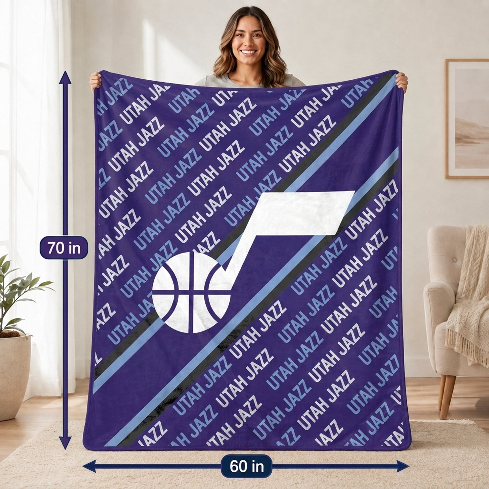 Couverture ultra douce Pegasus Utah Jazz 60" x 70" en diagonale avec logo et doublure
