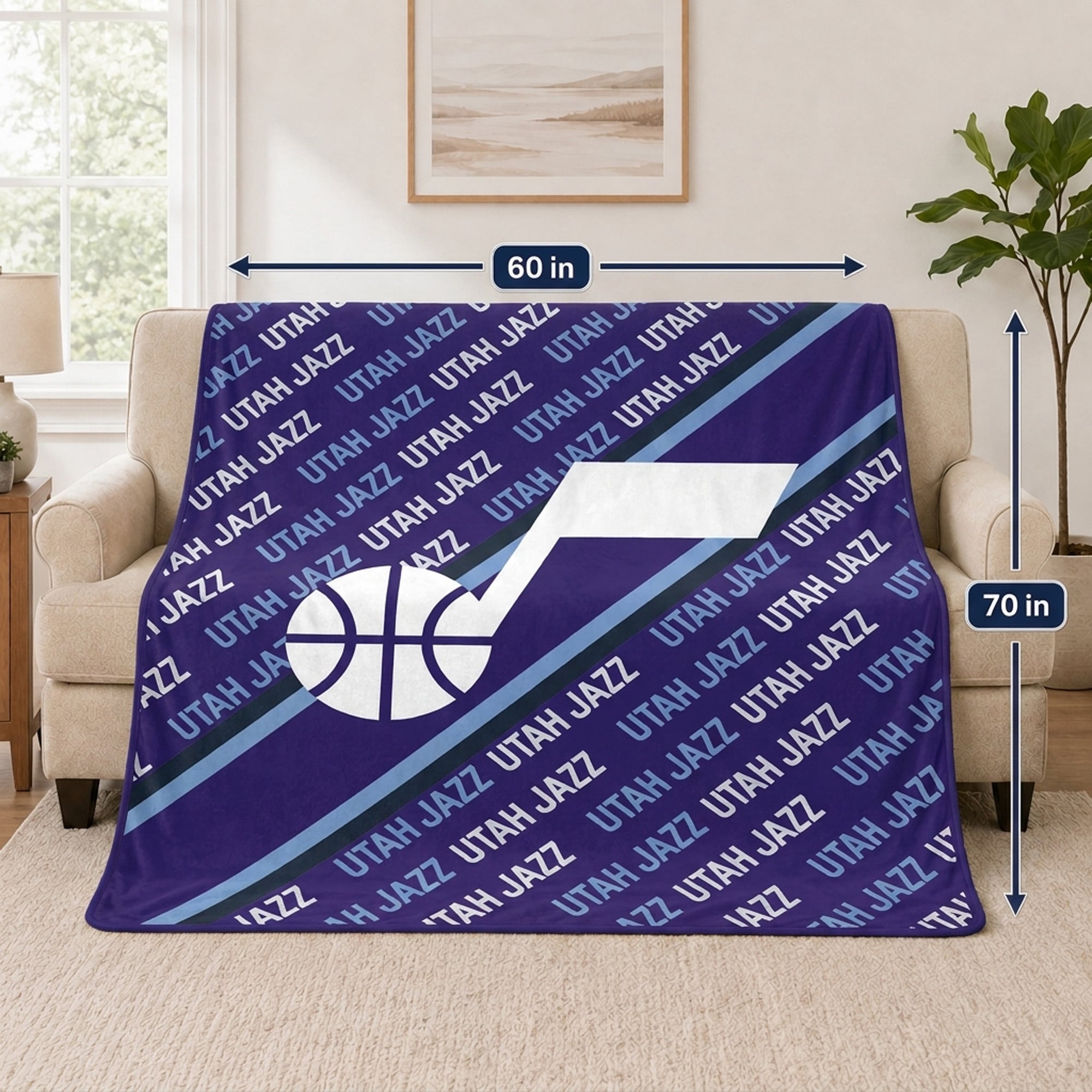 Couverture ultra douce Pegasus Utah Jazz 60" x 70" en diagonale avec logo et doublure