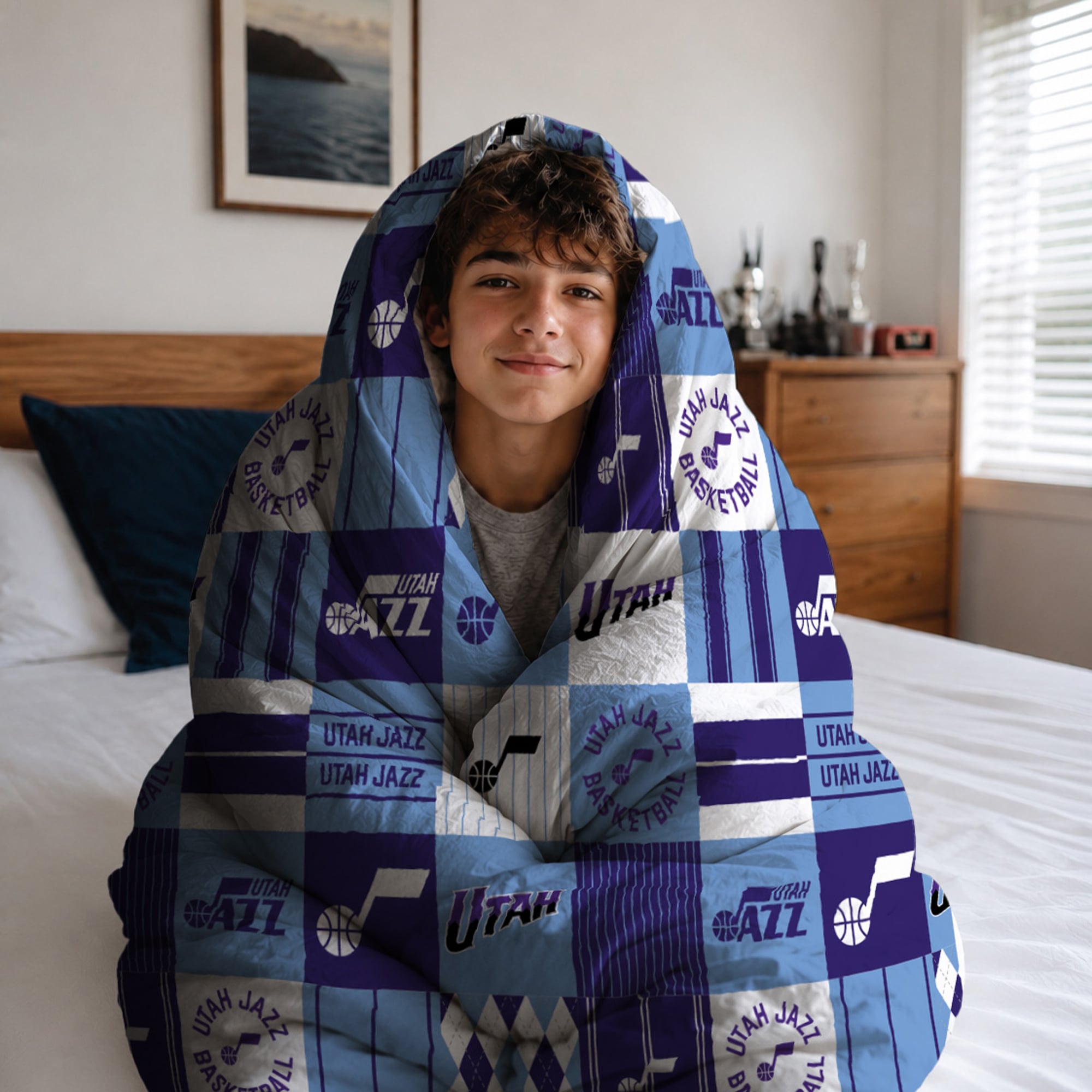 Ensemble de literie deux pièces Pegasus Utah Jazz Patchwork Plaid pour lit simple/simple XL