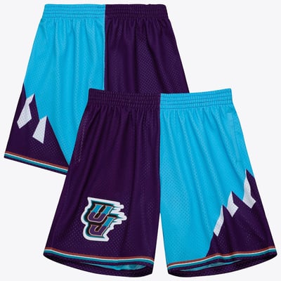 Utah Jazz Mitchell & Ness 1996 Split Swingman Shorts - Teal/Purple - Mens