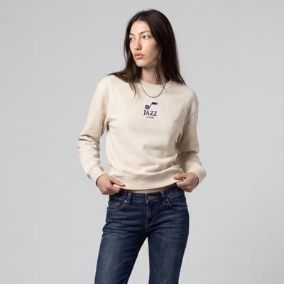  Utah Jazz Mitchell & Ness Women's Core Essentials Micro Logo Fleece Sweatshirt - Cream