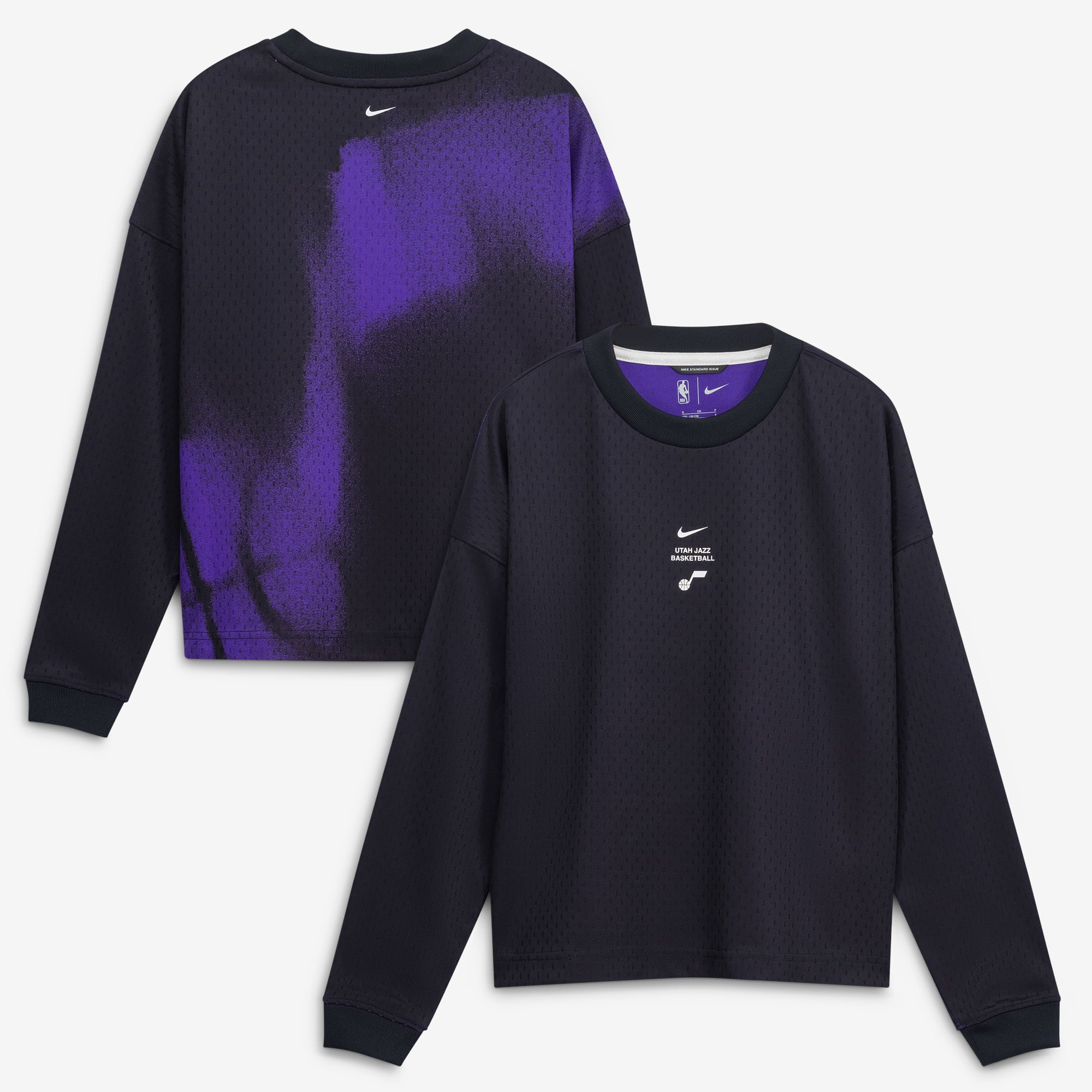 T-shirt à manches longues Nike Black Utah Jazz 2026 Standard Issue pour jeunes, performance d'avant-match