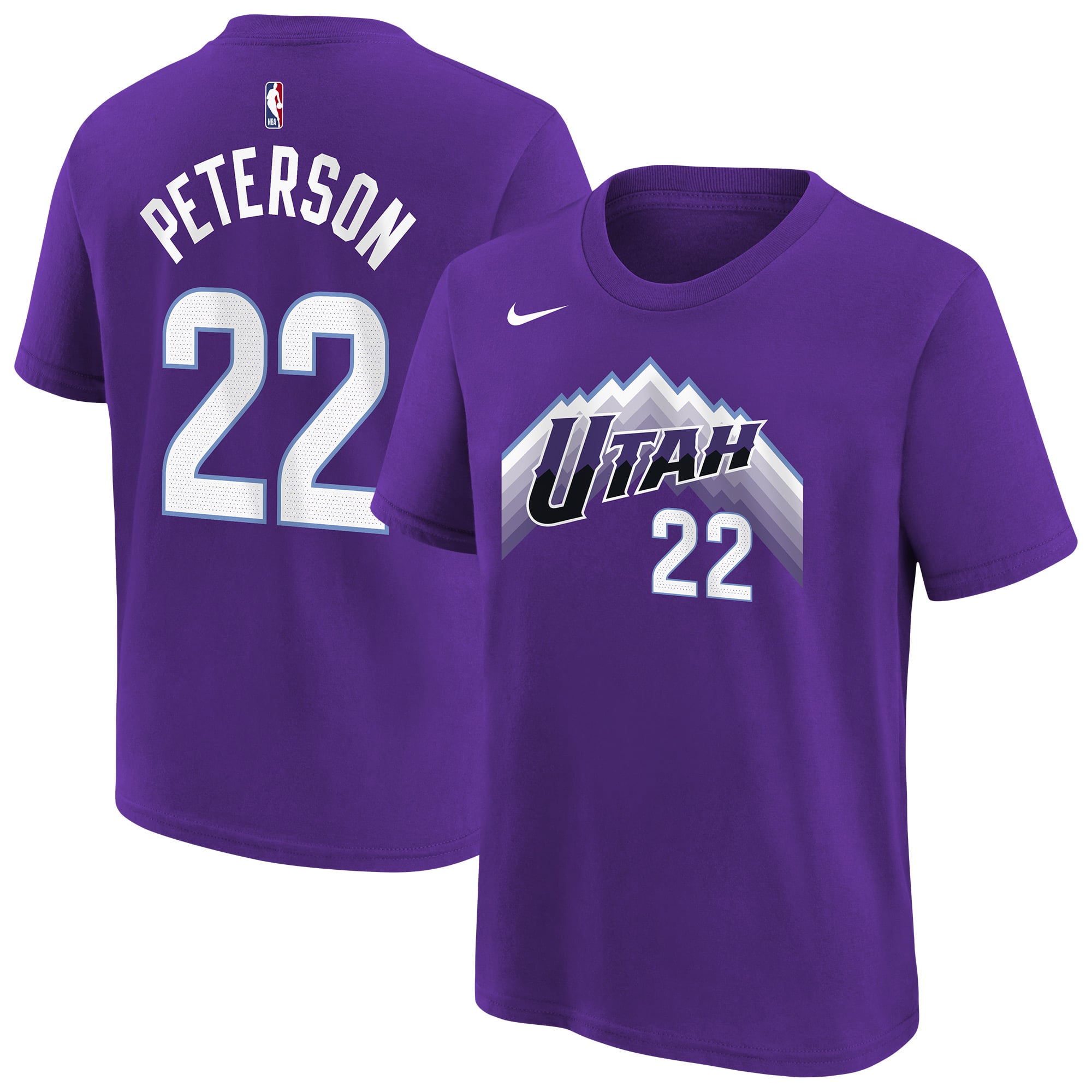 T-shirt Nike pour enfant Darryn Peterson violet, icône du Utah Jazz, avec nom et numéro