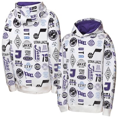 Utah Jazz Outerstuff Youth 3-and-D Allover Hoodie - White