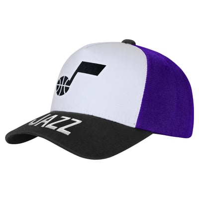 Utah Jazz Outerstuff Youth Logo Three Pro Pinch Pre-Curved Adjustable Hat - White/Black