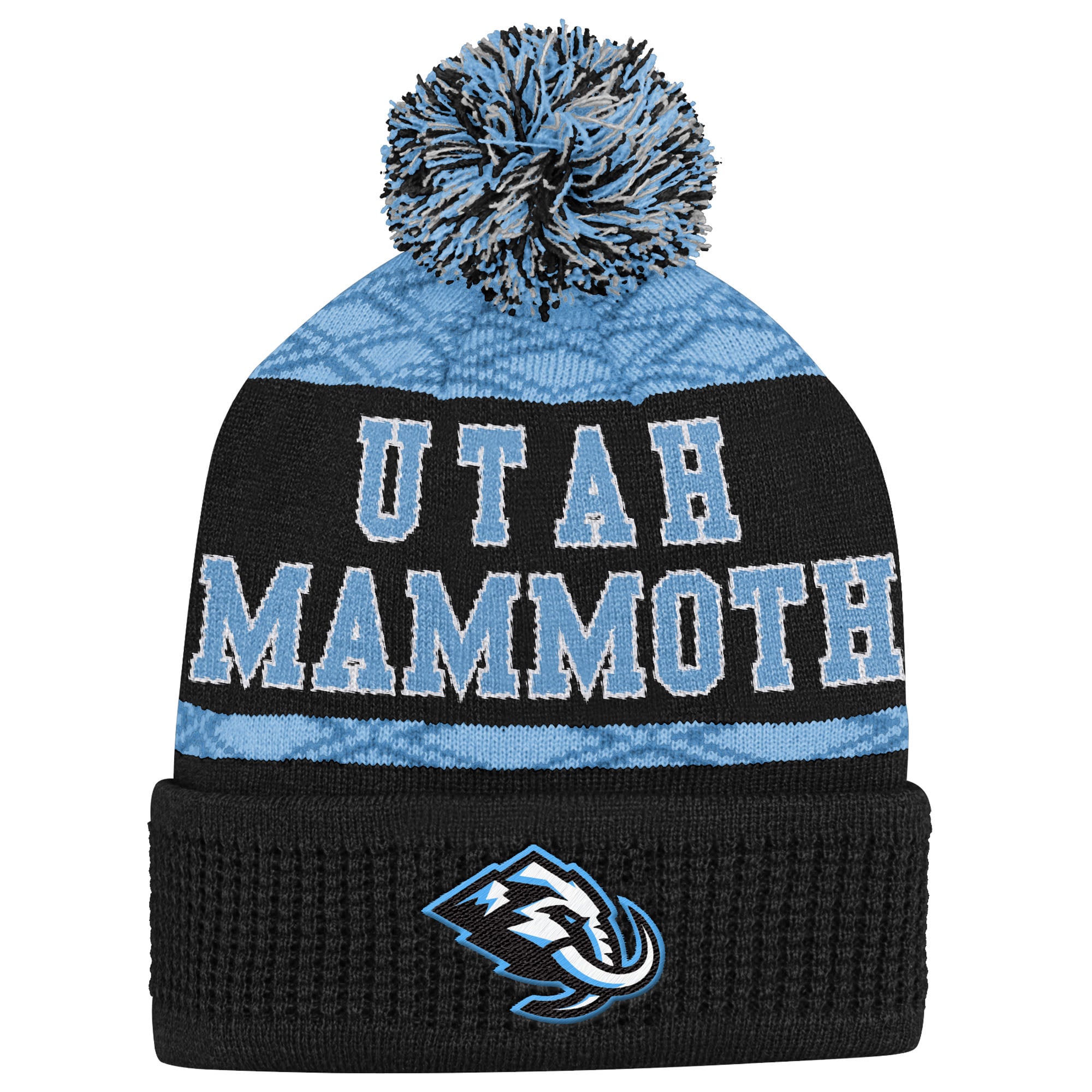 Bonnet tricoté à revers Utah Mammoth Black Puck avec pompon