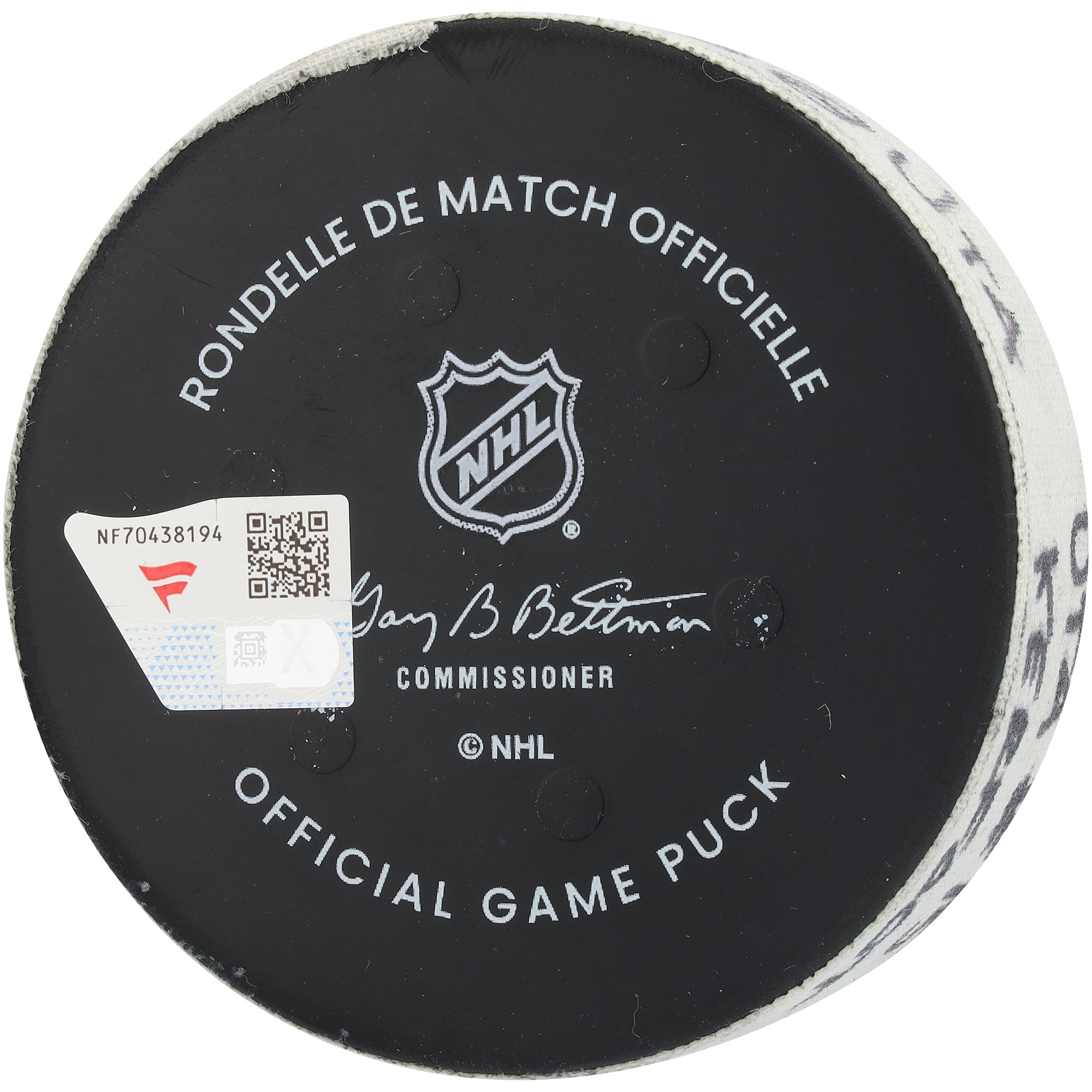 Rondelle de but utilisée par Alexander Kerfoot (Utah Mammoth) lors du match du 14 avril 2026 contre les Jets de Winnipeg