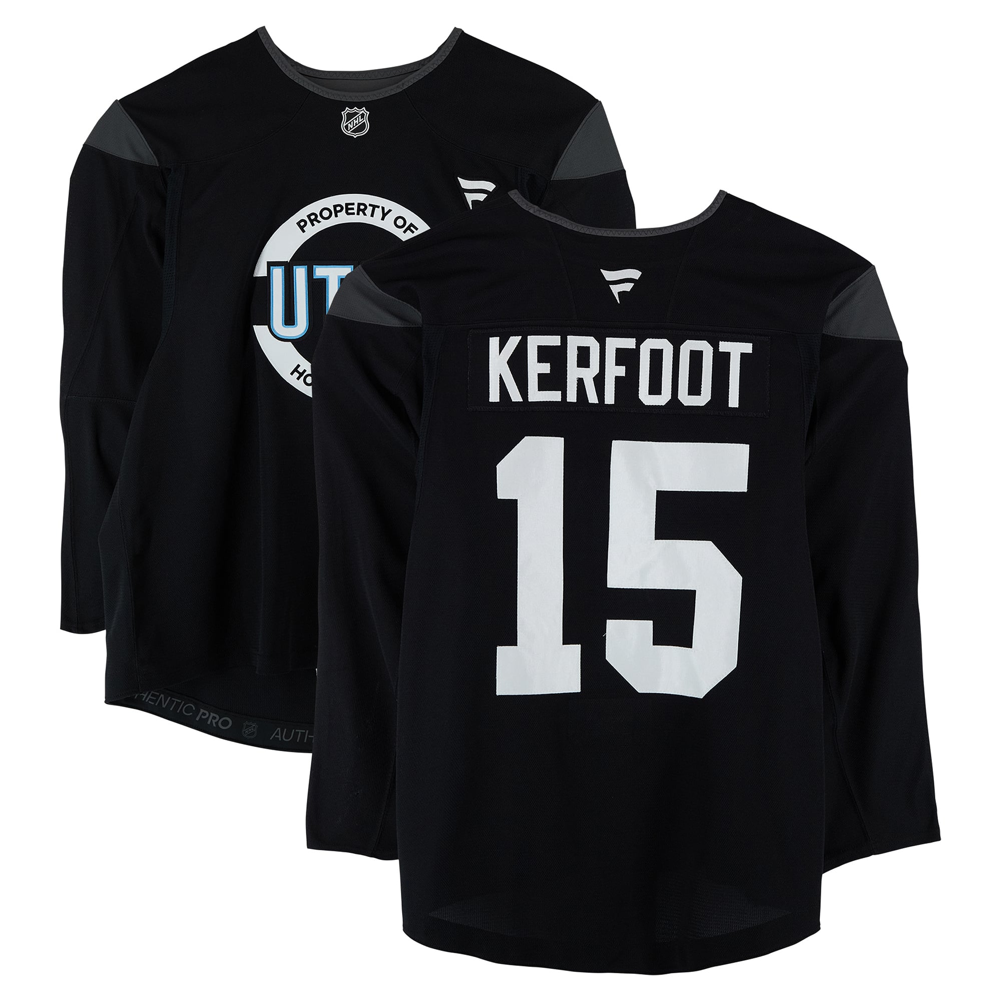 Alexander Kerfoot Utah Mammoth Practice-Used #15 Black Jersey from the 2024-25 NHL Season