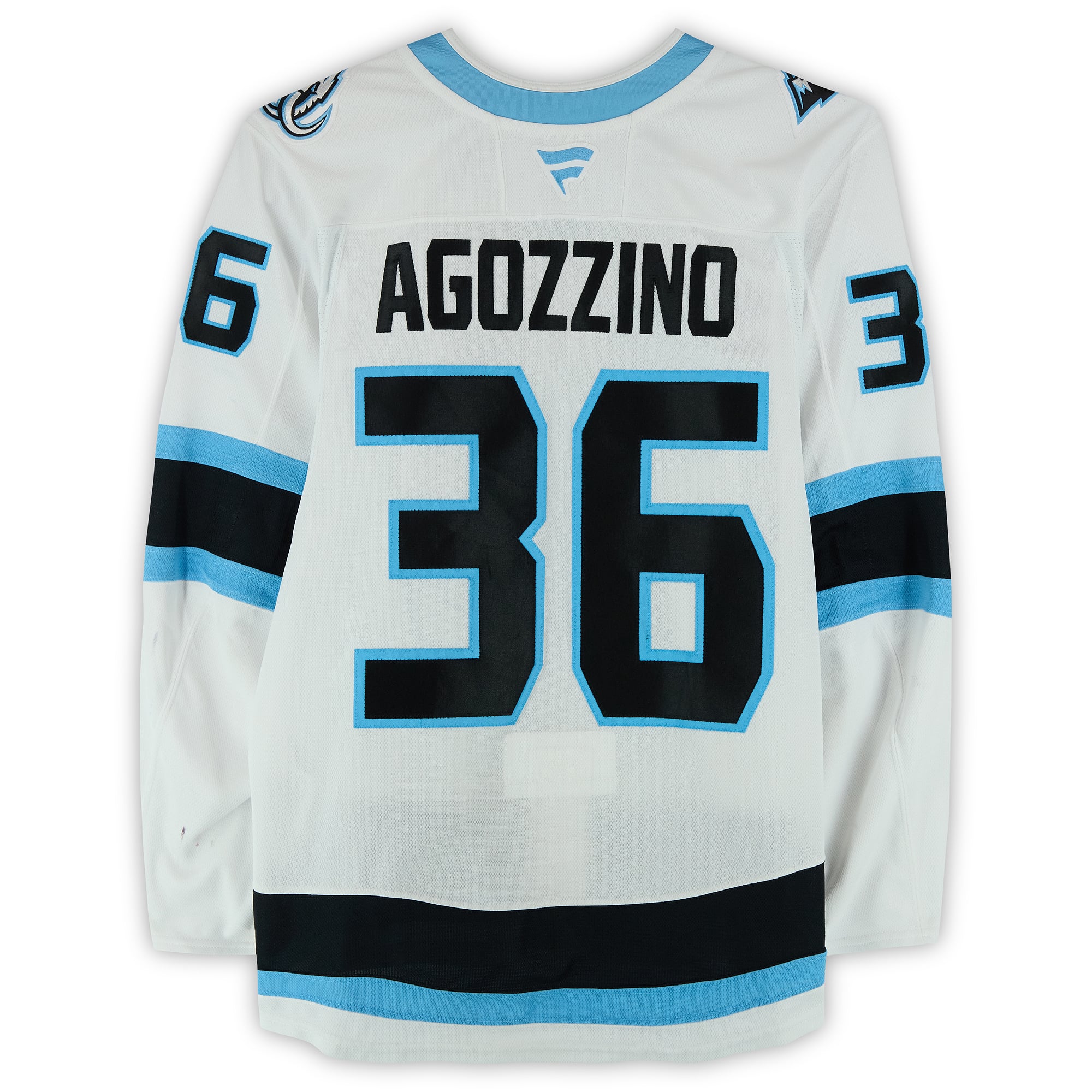 Andrew Agozzino Utah Mammoth Game-Used #36 White Set 1 Jersey from the 2025-26 NHL Season