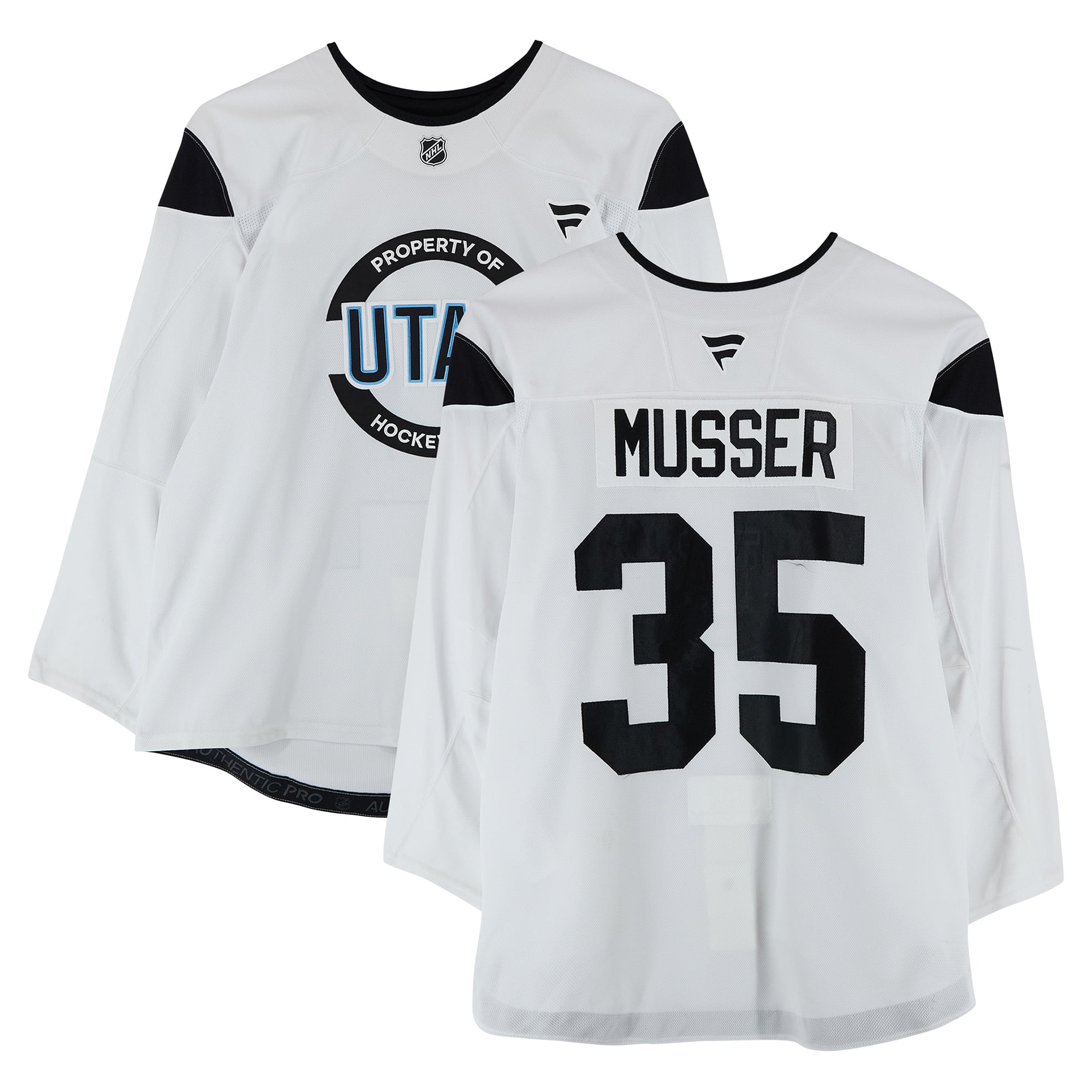 Carsen Musser Utah Hockey Club Practice-Used #35 White Jersey from the 2024-25 NHL Season