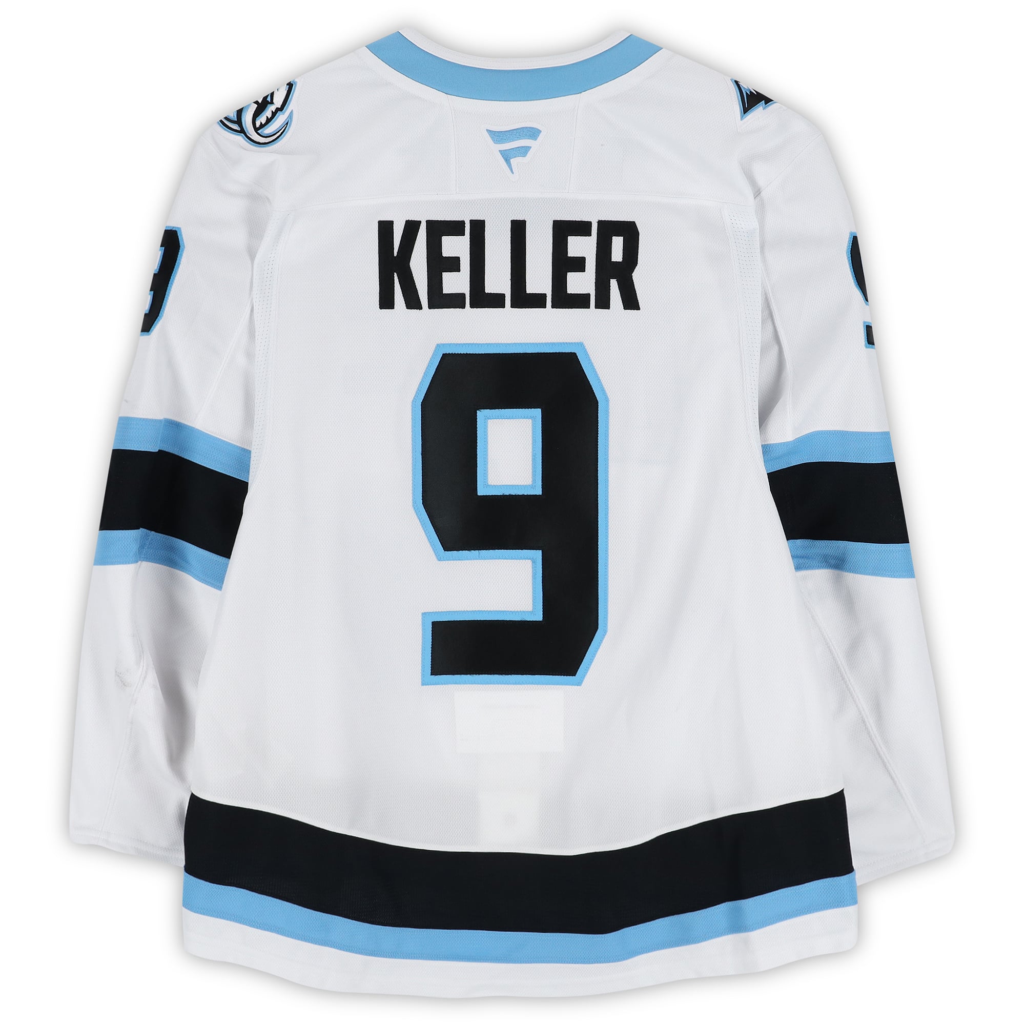 Maillot blanc n° 9 porté par Clayton Keller (Utah Mammoth) lors du premier tour des séries éliminatoires de la Coupe Stanley 2026 contre les Golden Knights de Vegas.