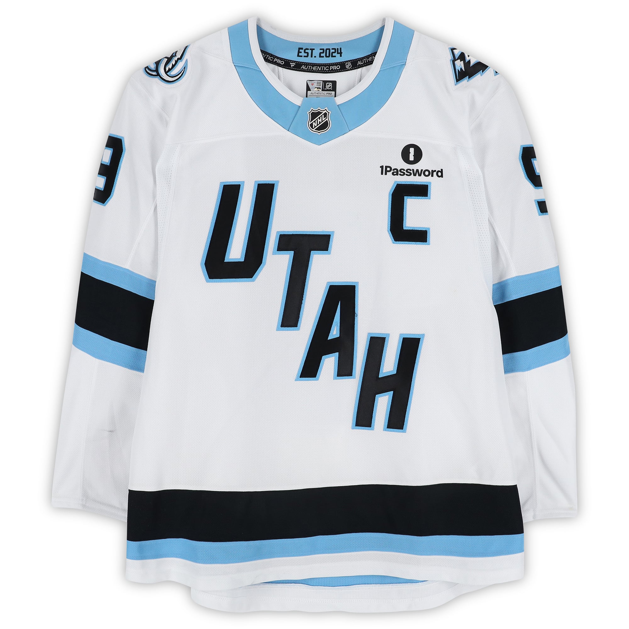 Maillot blanc n° 9 porté par Clayton Keller (Utah Mammoth) lors du premier tour des séries éliminatoires de la Coupe Stanley 2026 contre les Golden Knights de Vegas.