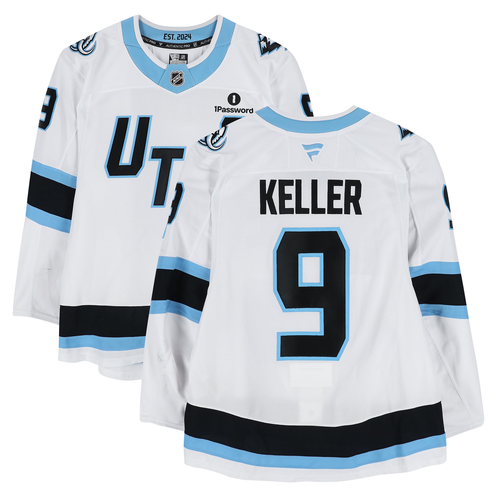 Maillot blanc n° 9 porté par Clayton Keller (Utah Mammoth) lors du premier tour des séries éliminatoires de la Coupe Stanley 2026 contre les Golden Knights de Vegas.